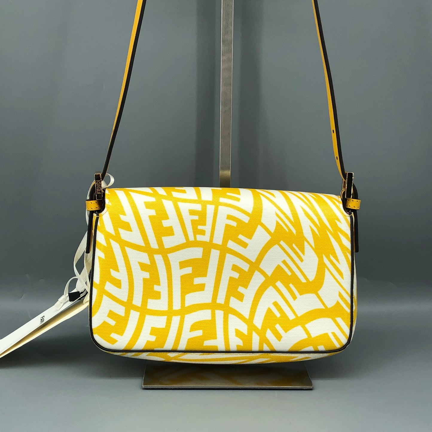 Fendi FF Vertigo Print Leather Baguette Shoulder Bag Yellow