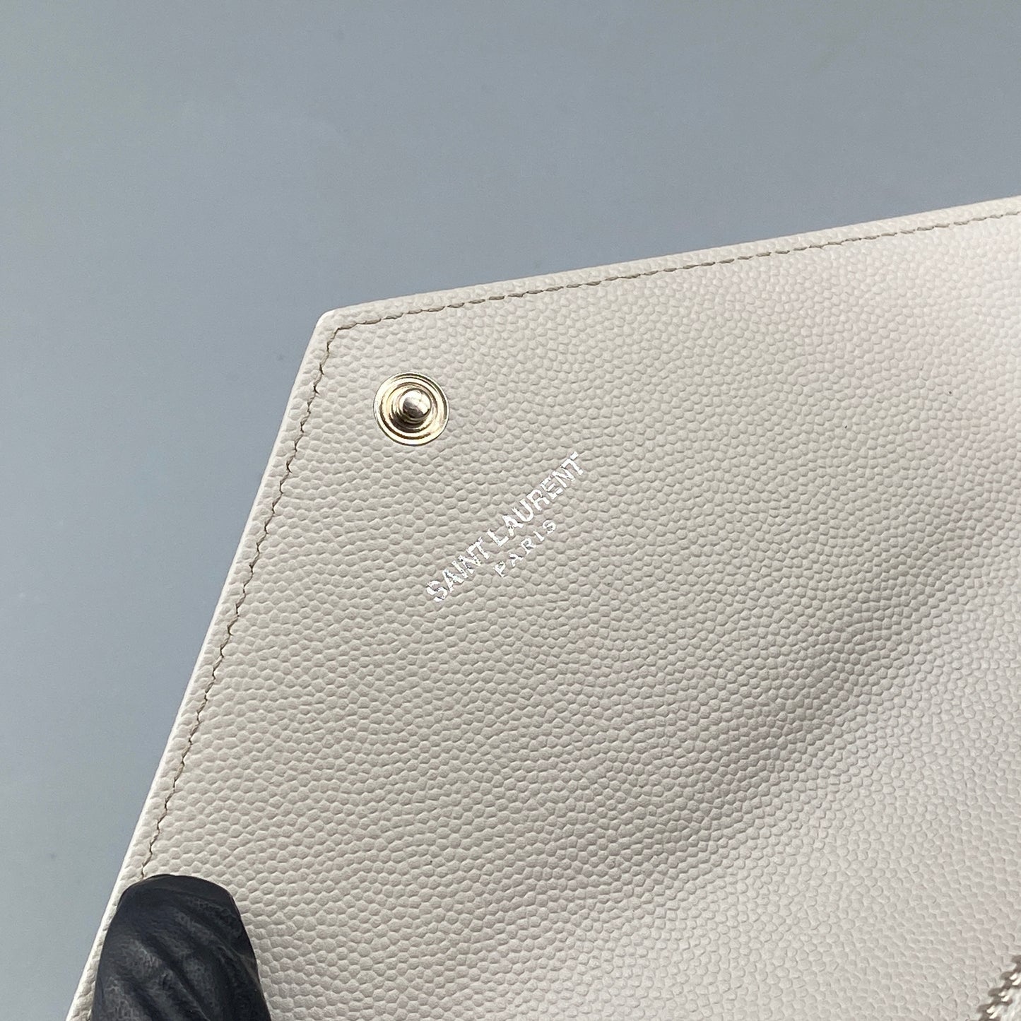 Saint Laurent Light Grey Chevron‑Quilted Long Wallet