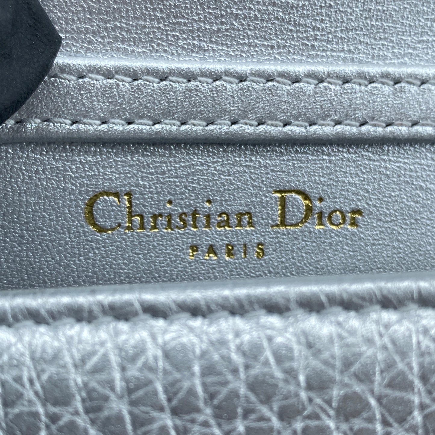 Christian Dior Mini Silver Metallic Pebbled Leather Shield Logo WOC Crossbody Bag