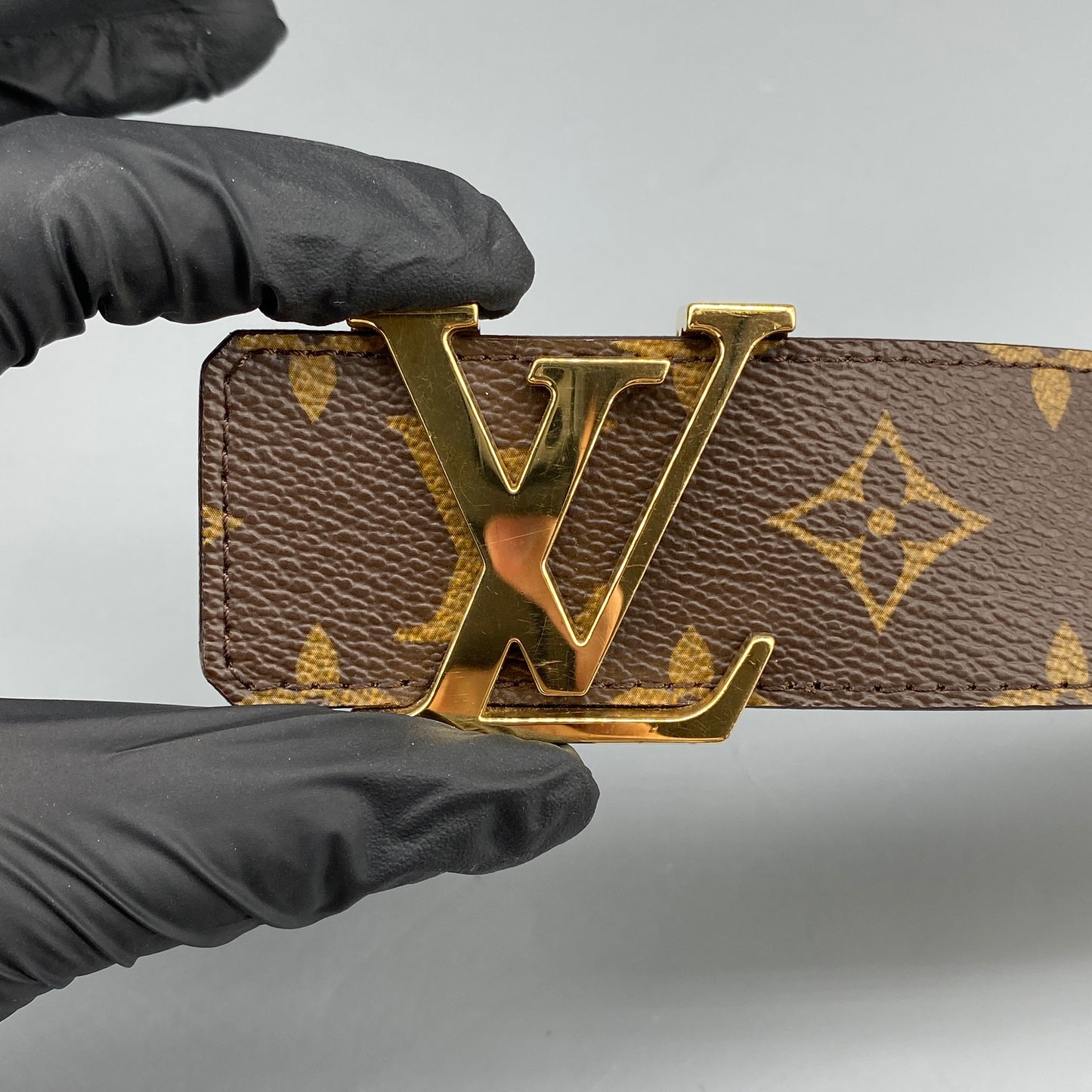 Louis Vuitton Monogram Canvas LV Initial Gold Buckle Belt 95cm