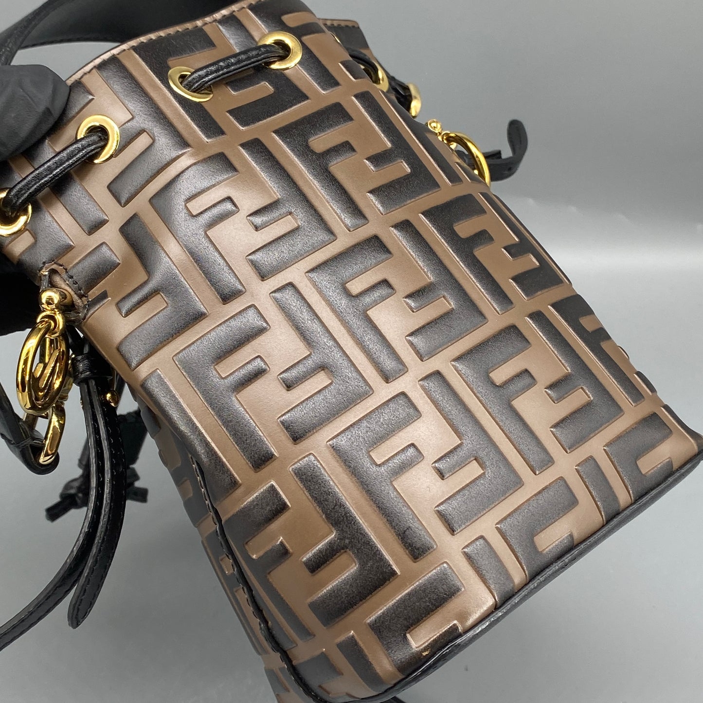 Fendi Brown FF Print Mini Drawstring Bucket Bag