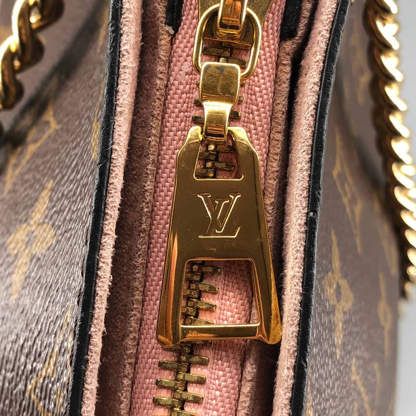 Louis Vuitton Brown Monogram & Pink Leather Chain Shoulder Bag