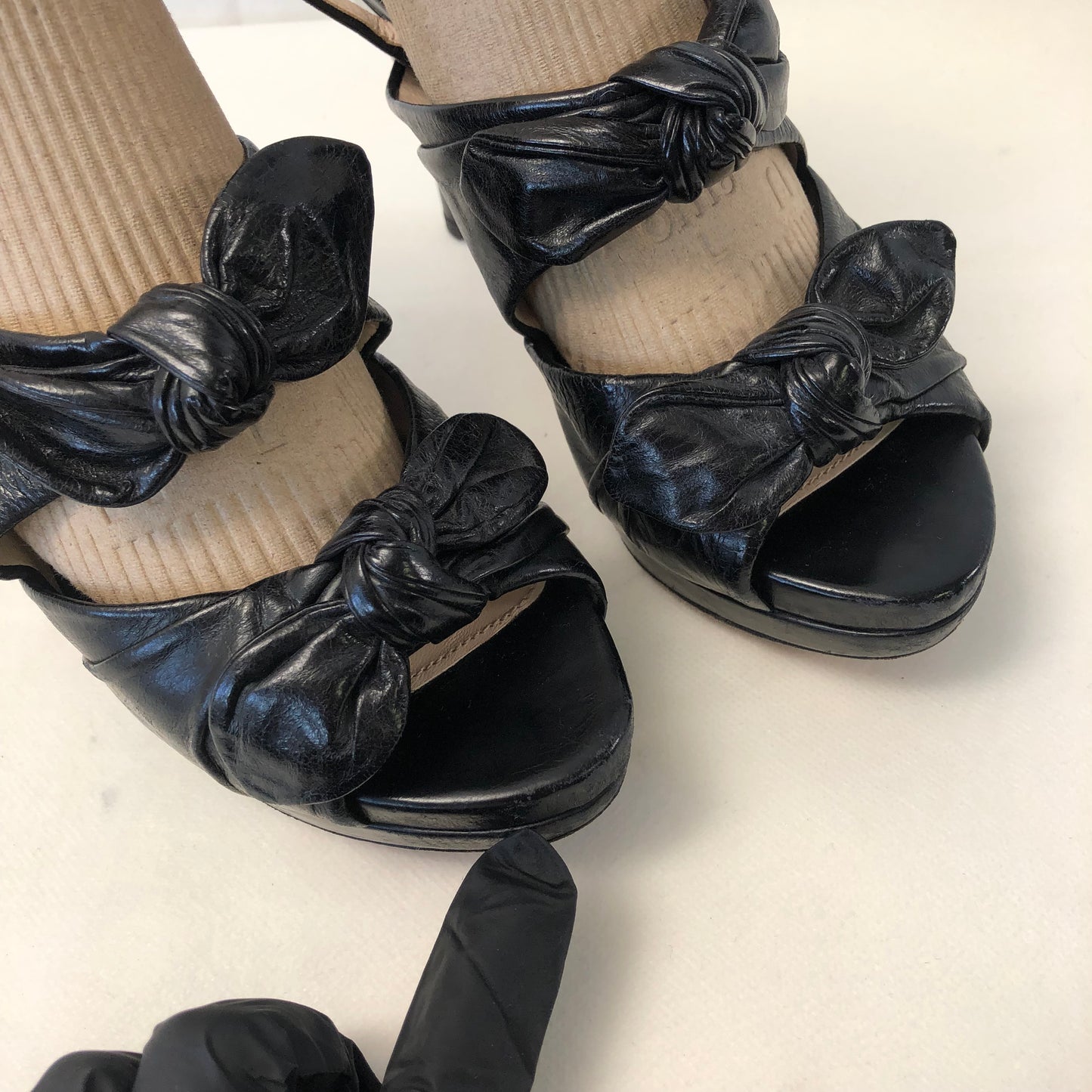 Prada Black Bow Platform High Heel Sandals Women's Shoes Size 36.5