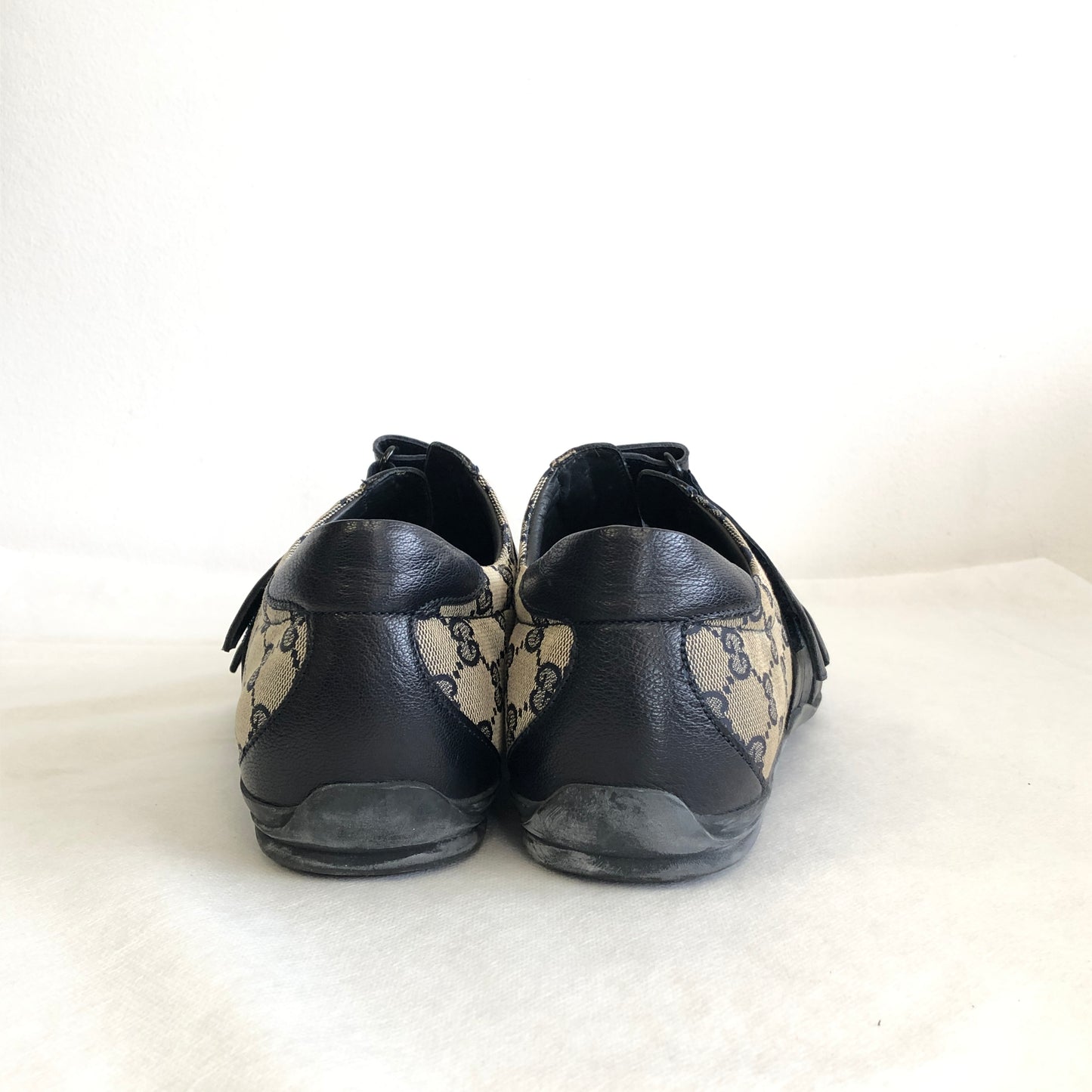 Gucci Black & Beige GG Jacquard Men's Strap Casual Shoes Size 43.5