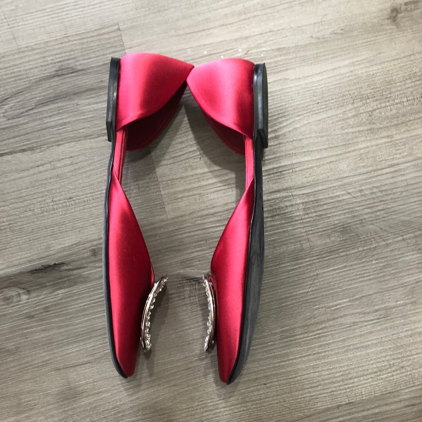 Roger Vivier Women's Red Satin Crystal Buckle Flats Size 36