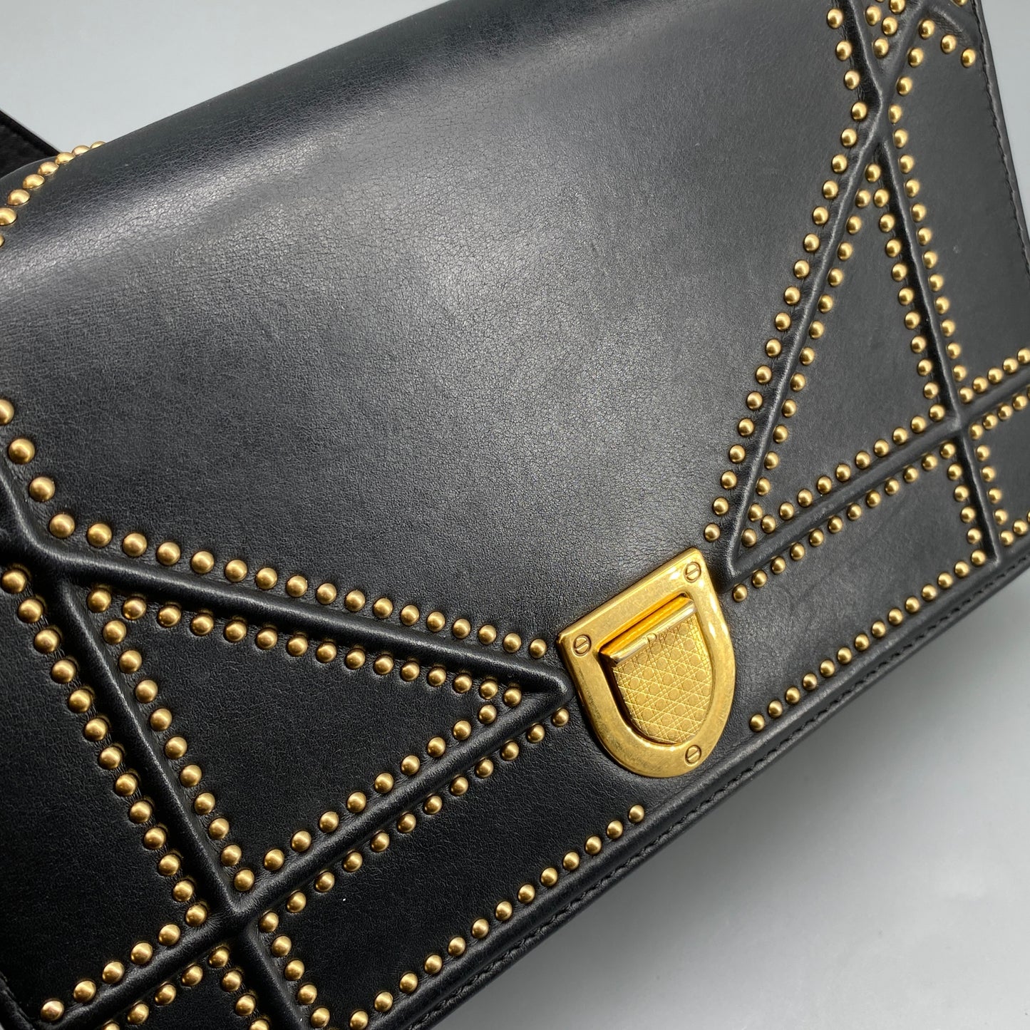 Christian Dior Gold Stud Detail Black Calfskin Diorama Flap Shoulder Bag