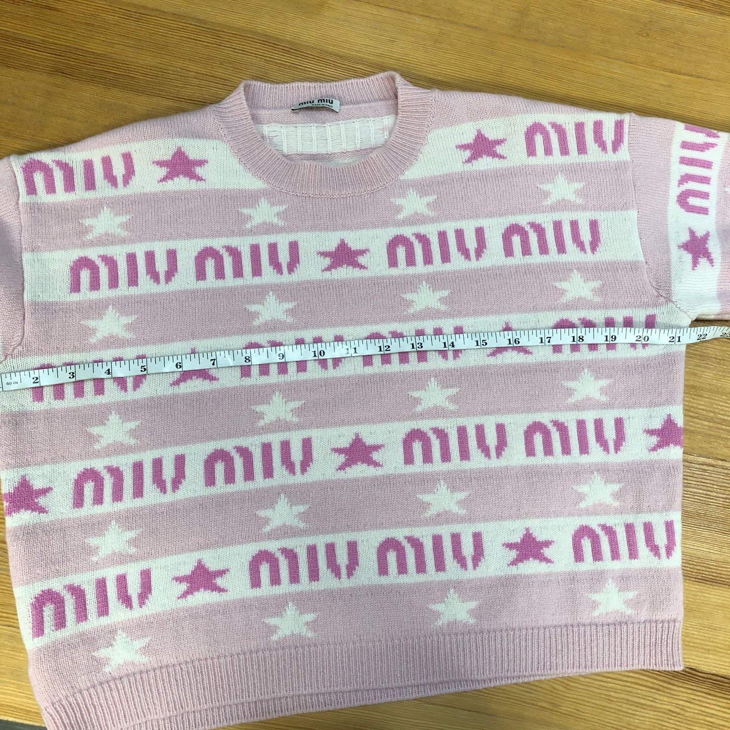Miu Miu Pink White Star Logo Stripe Knit Sweater Size 36