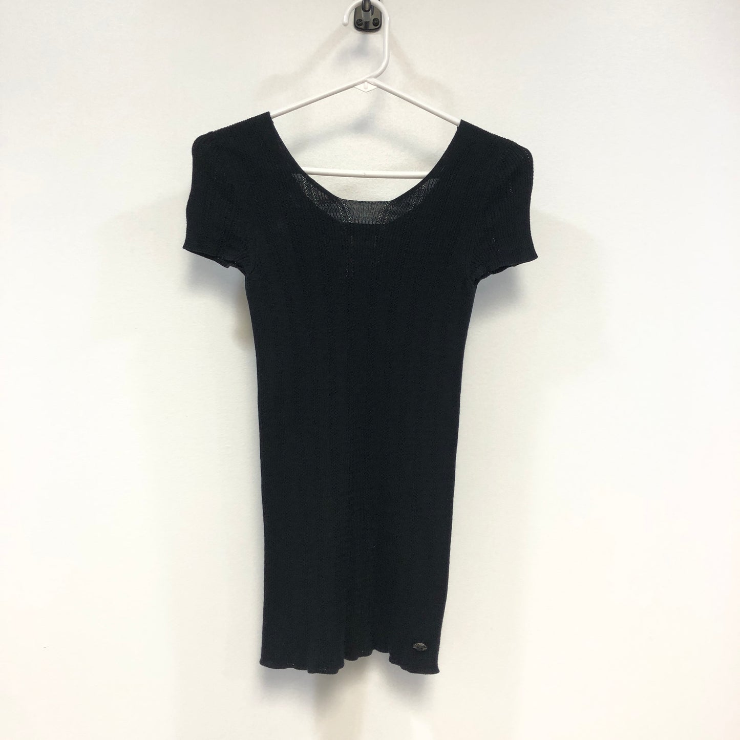 Chanel Black Ribbed Knit Short Sleeve Top Size 34