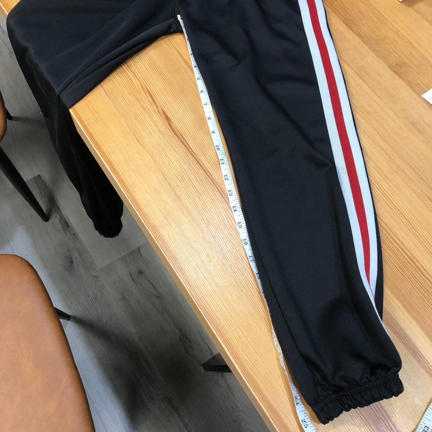 Mnml Black Track Pants with Red/White Side Stripe Size S