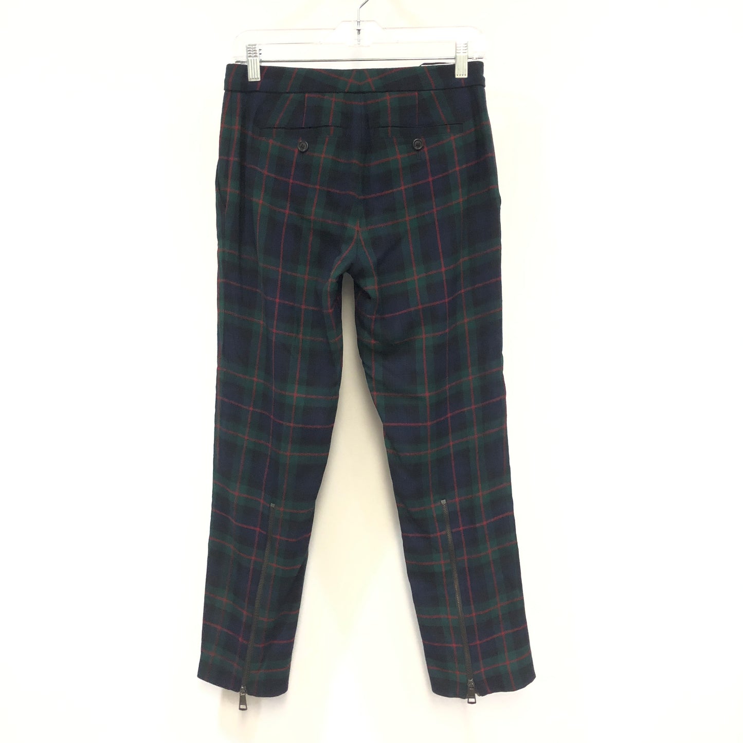 Burberry Tartan Wool Slim Ankle Trousers Size US 2 Black/Red/Dark Green