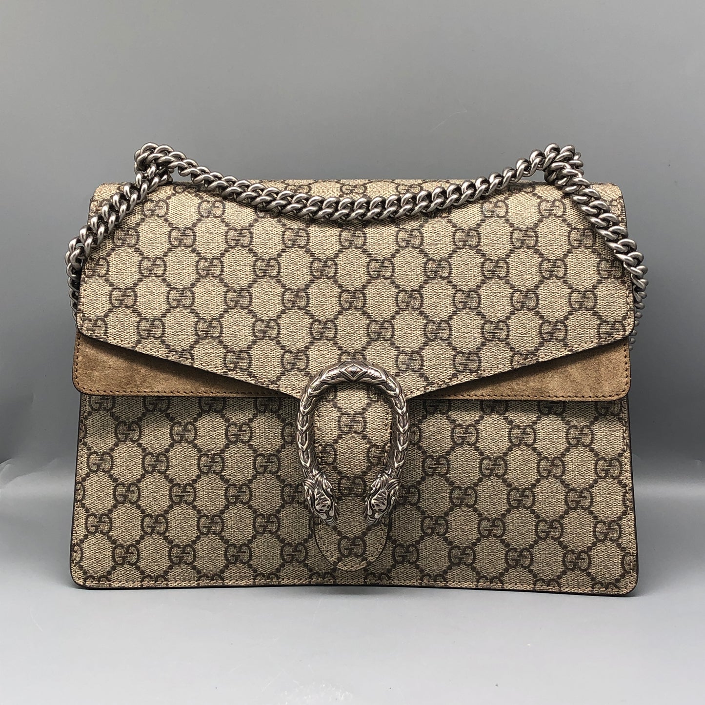 Gucci Dionysus GG Supreme Beige Suede Shoulder Bag
