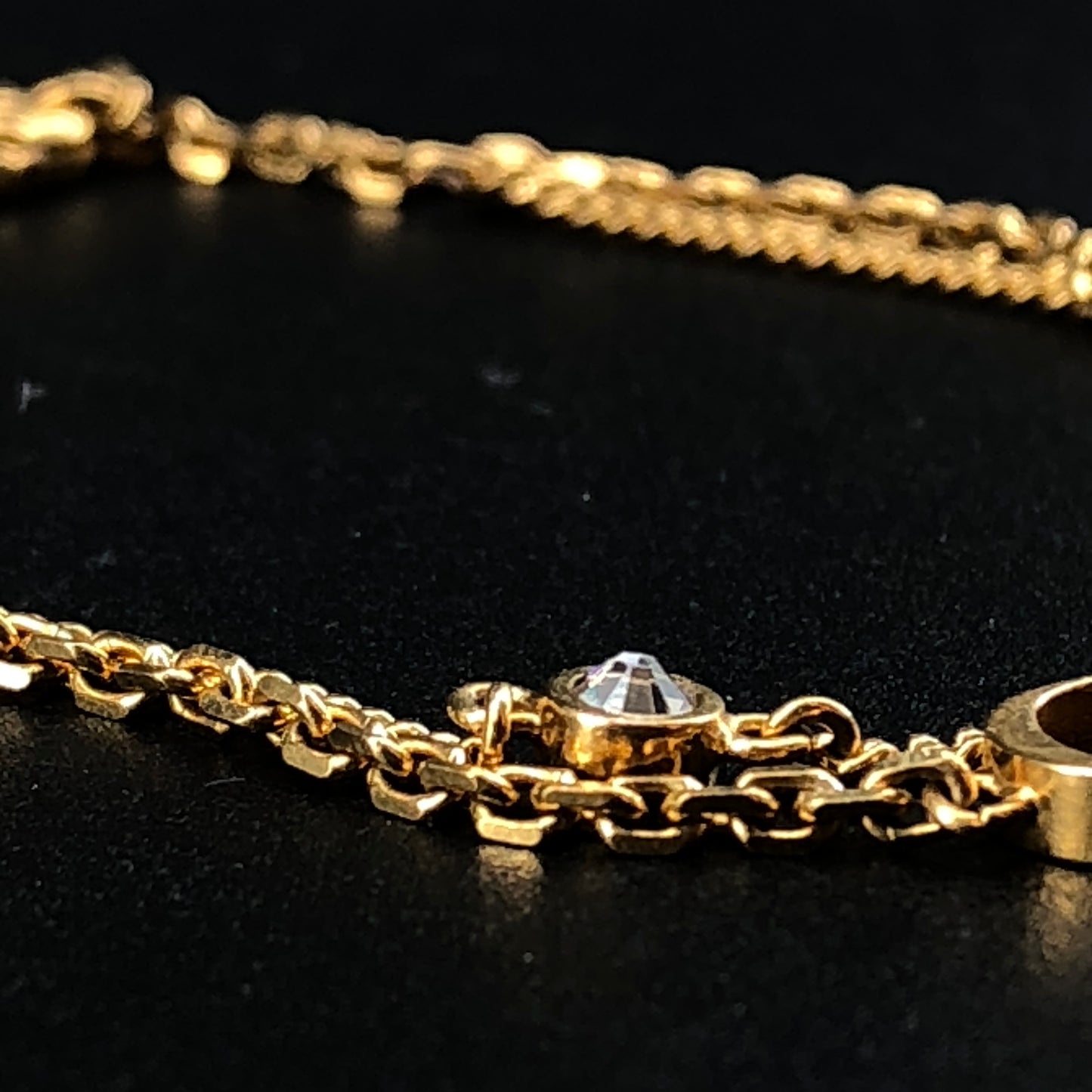 Christian Dior Double Chian Gold-Tone Crystal CD & Star Charm Bracelet