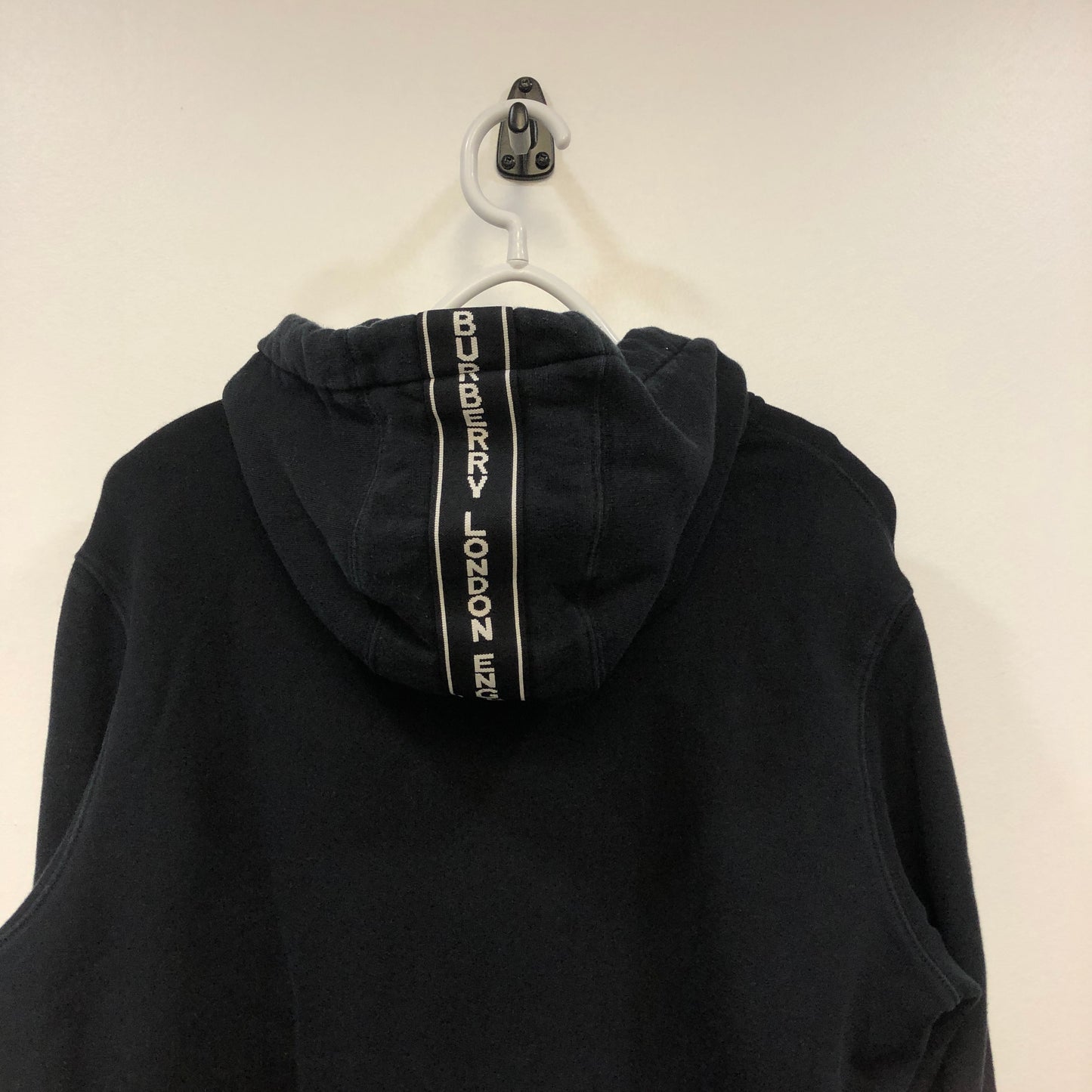 Burberry Black Full‑Zip Hoodie Logo Tape Sweatshirt Size S