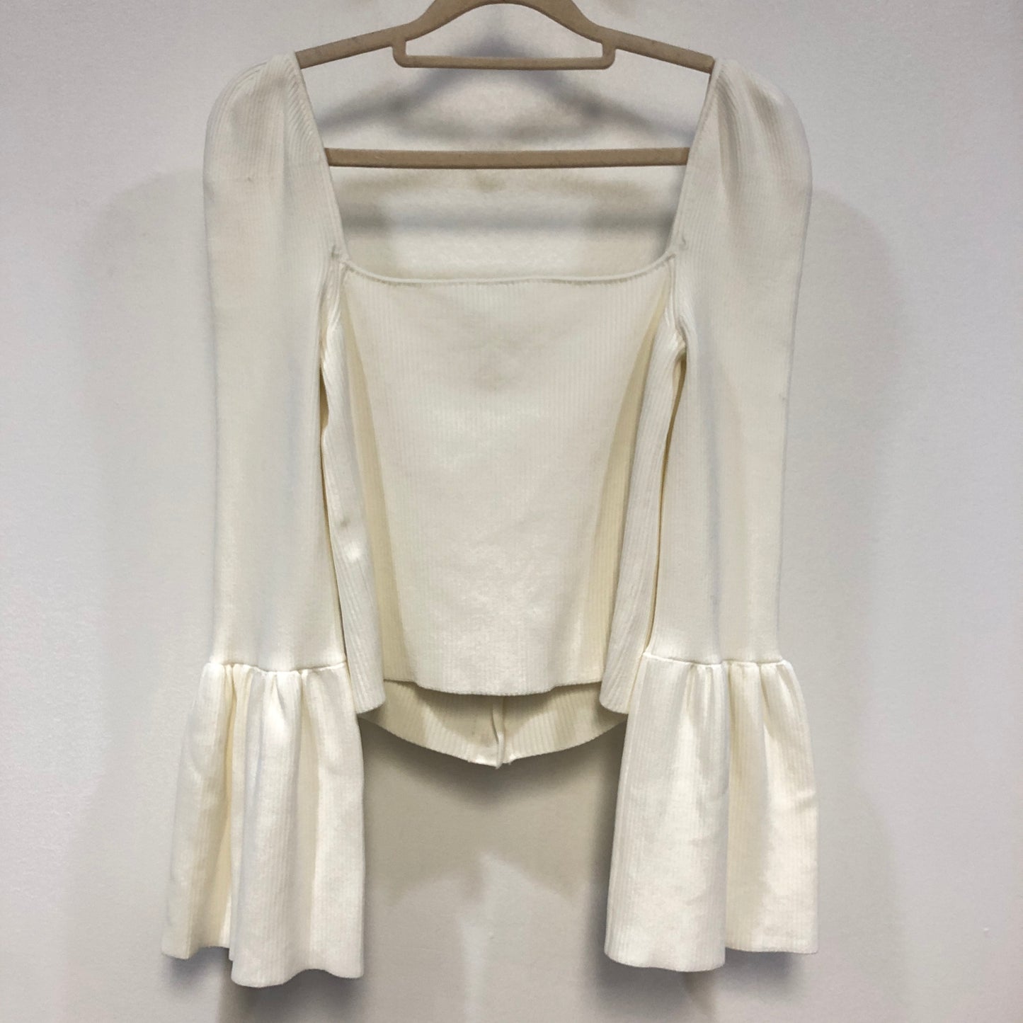 Self-Portrait Ribbed Knit Top Size L White