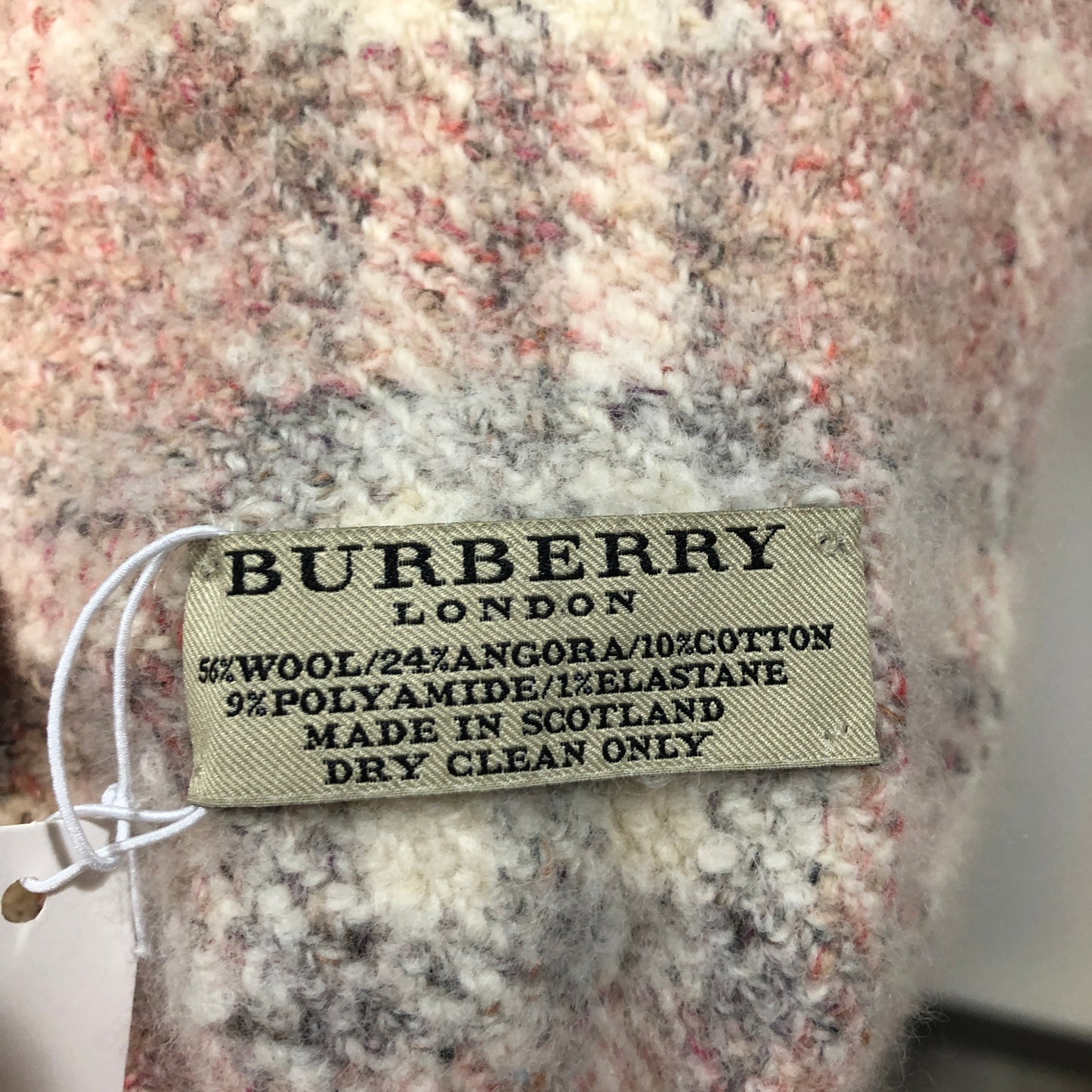 Burberry Vintage Check Wool Pom-pom Scarf Pink/White/Black