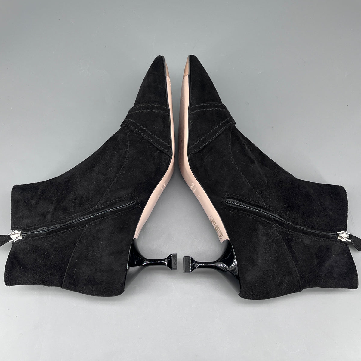 Miu Miu Women Black Suede Pearl Crystal Pointed Ankle Boots size 36