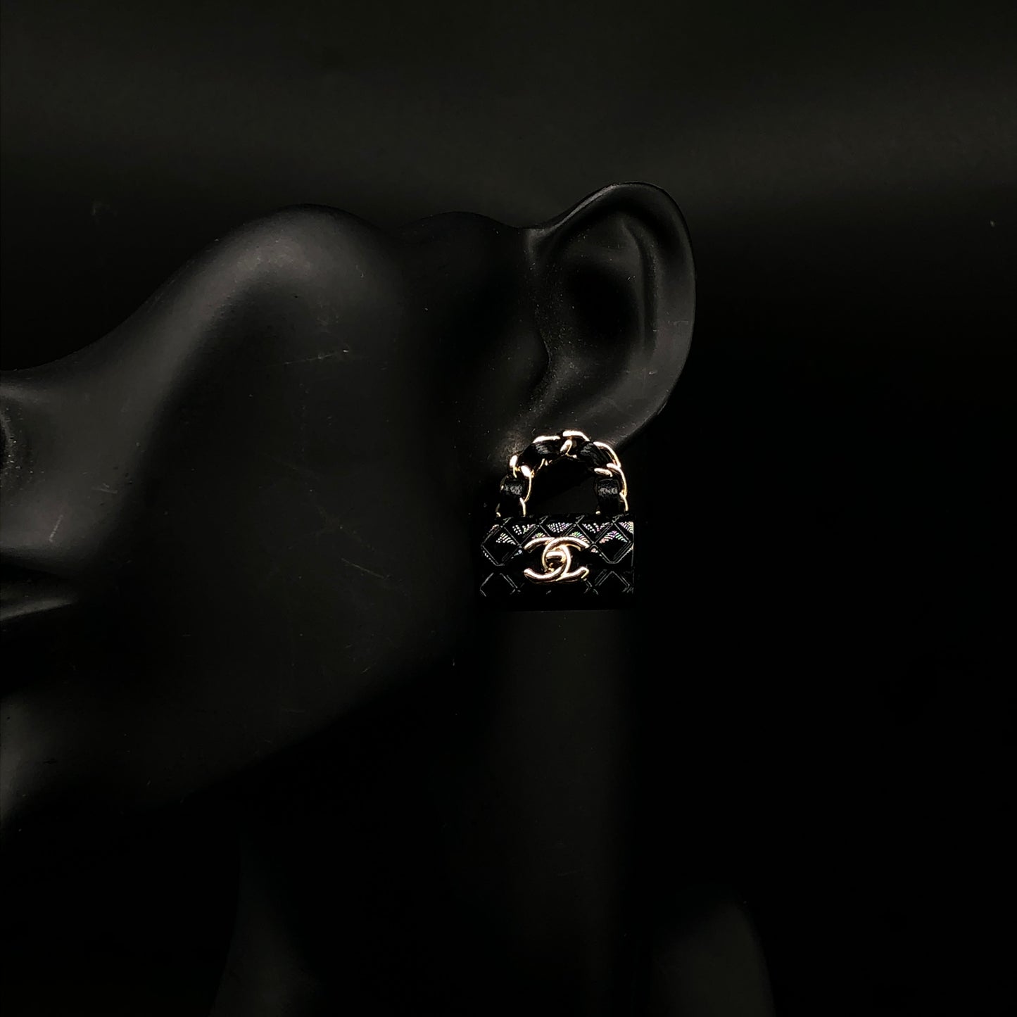 Chanel Mini Classic Flap Bag Earrings Black