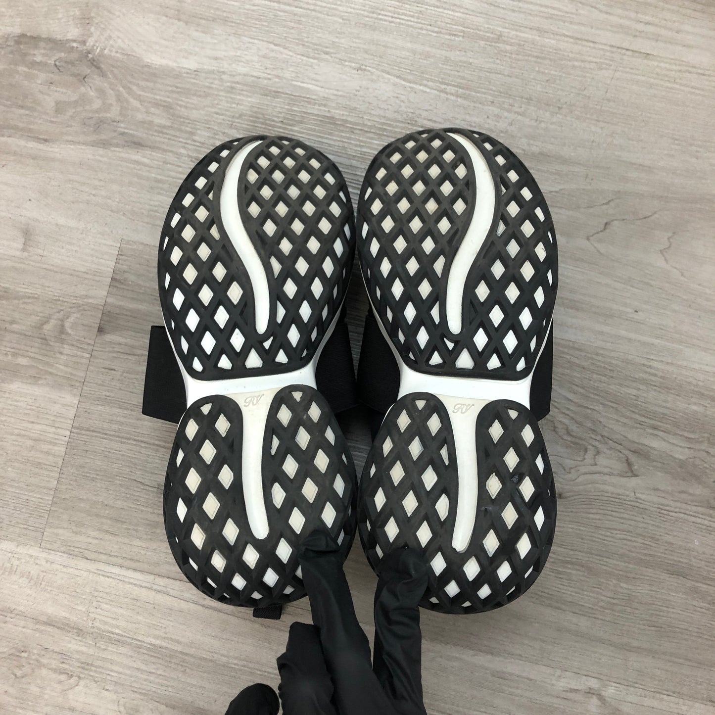Roger Vivier Women's Mesh Fabric Crystal Buckle Slip-On Sneaker Mule Shoes 36 Black White Two-Tone