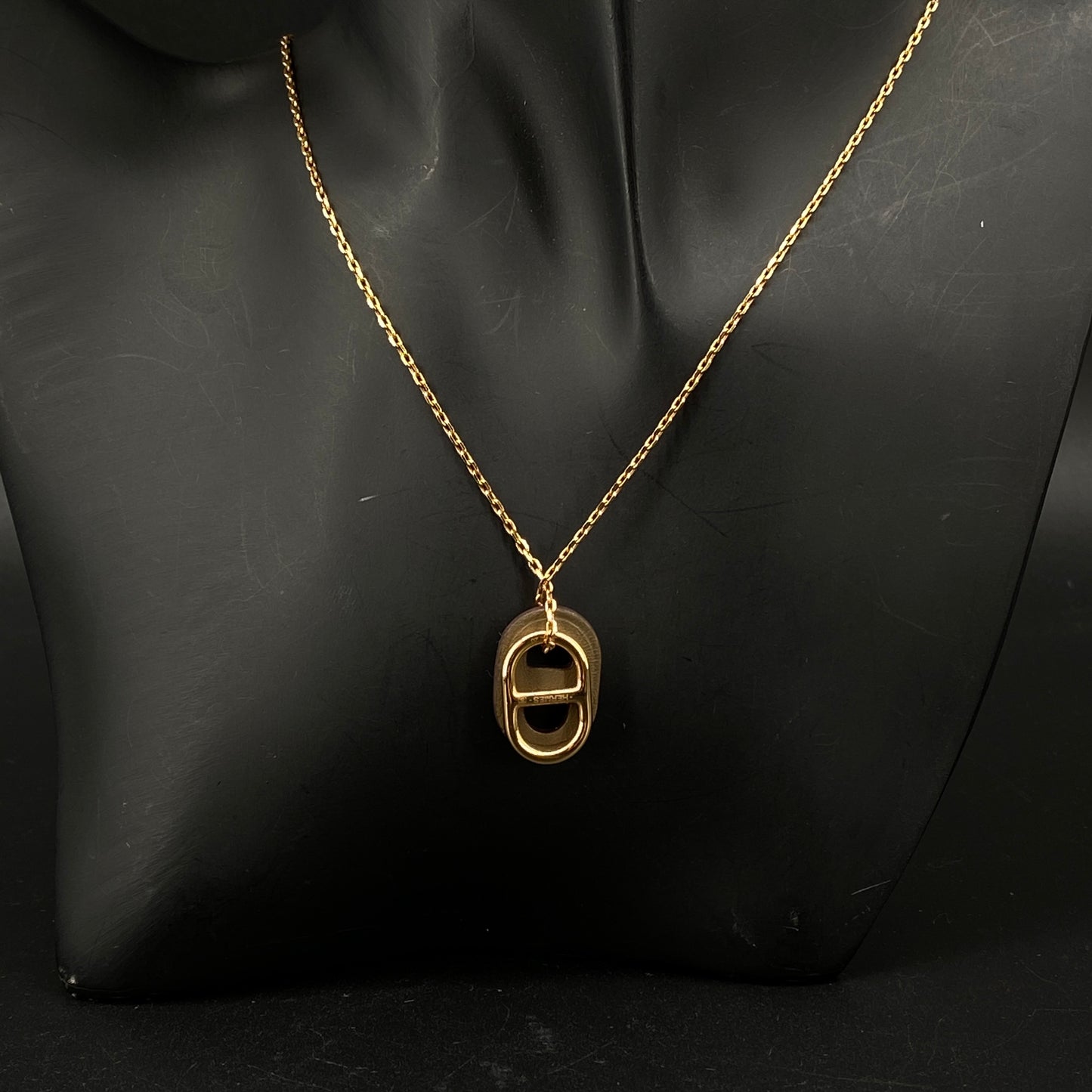 Hermes Taupe Enamel Chaine d'Ancre Pendant Necklace