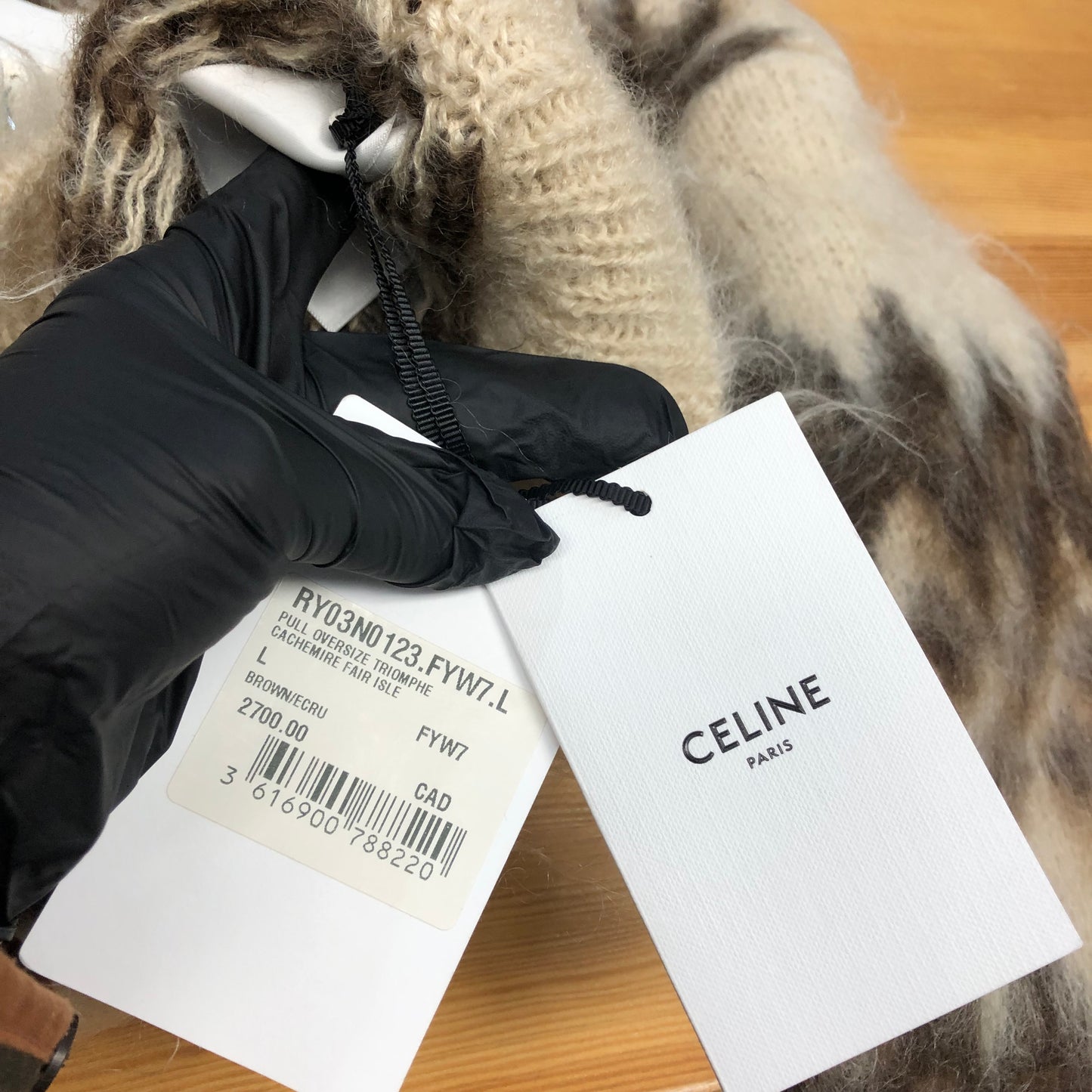 Celine Jacquard Knit Sweater Size L Brown