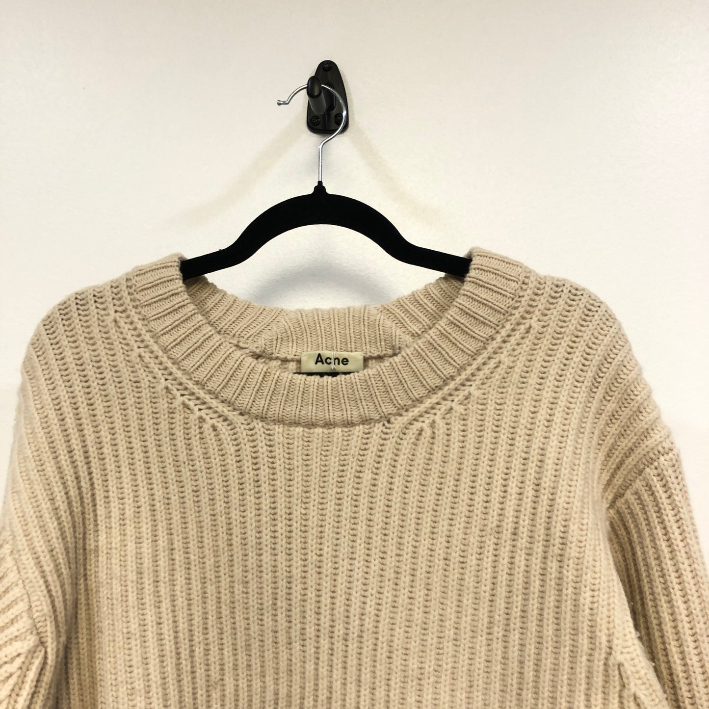 Acne Studios Beige Ribbed Knit Crew Neck Sweater Size XS