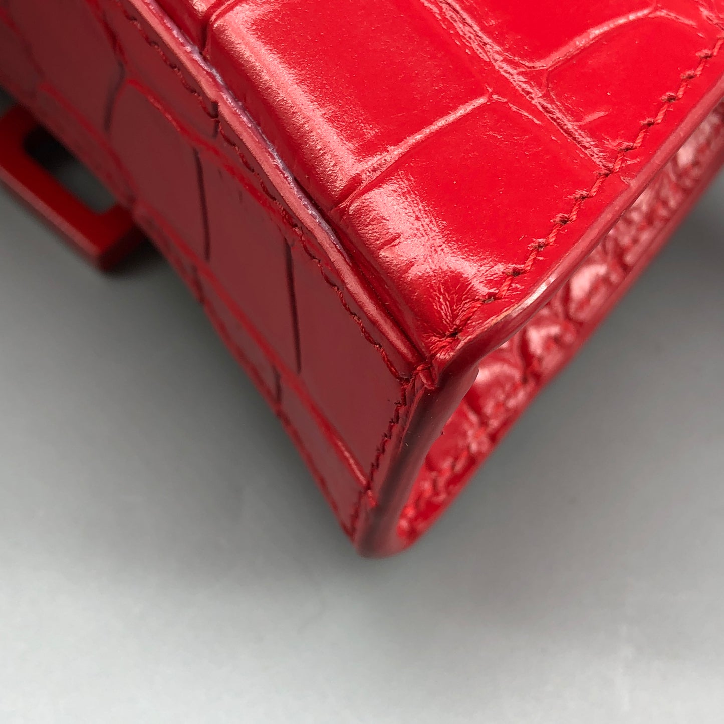 Balenciaga Red Croc Embossed Nano Hourglass Top Handle Bag