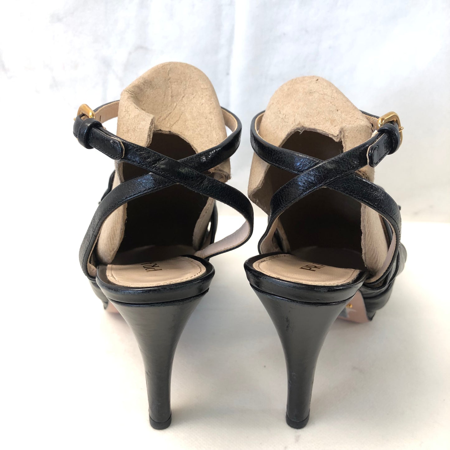 Prada Black Bow Platform High Heel Sandals Women's Shoes Size 36.5