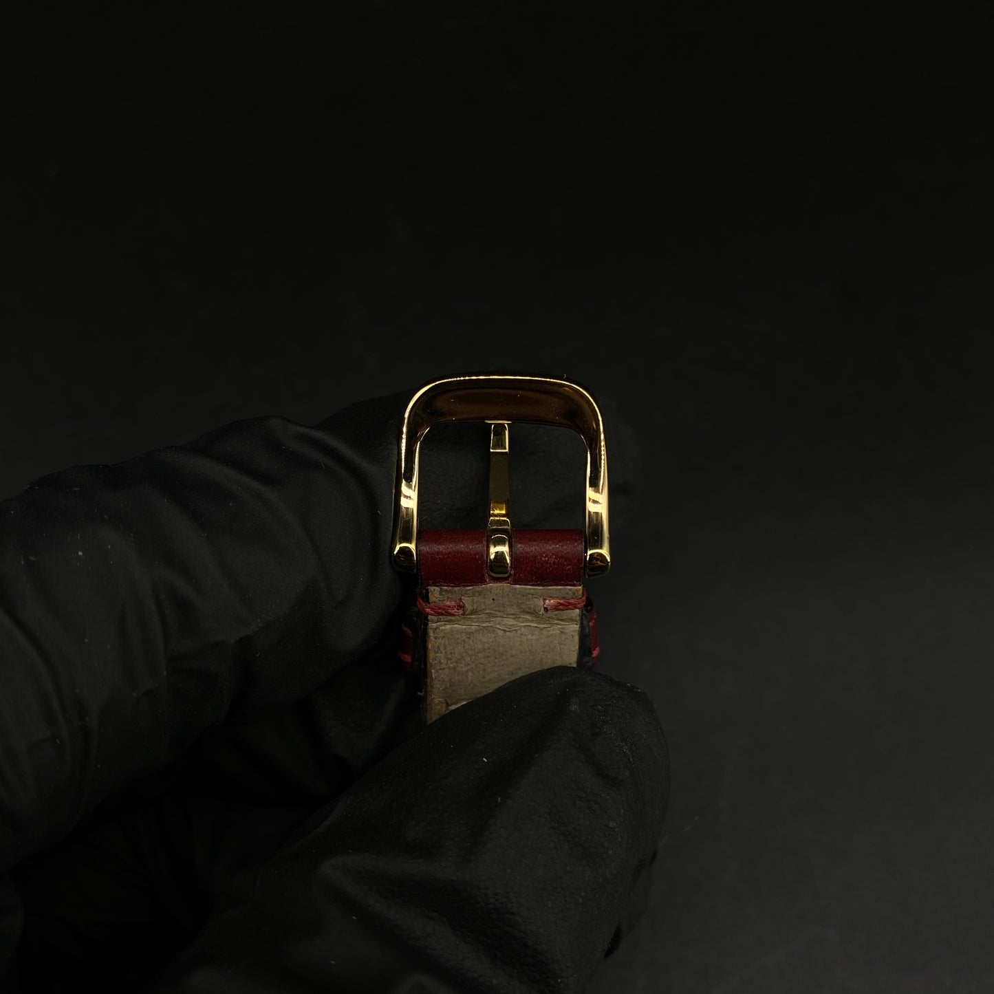 Burberry Gold Case Quartz Watch Dark Red Leather Strap