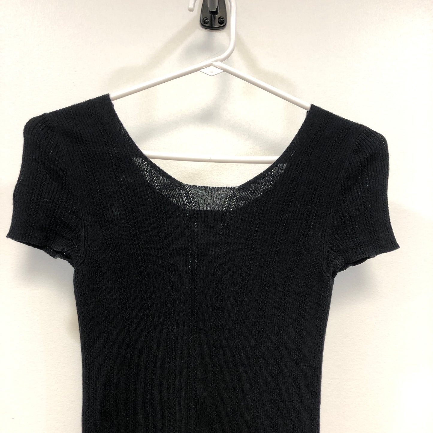 Chanel Black Ribbed Knit Short Sleeve Top Size 34