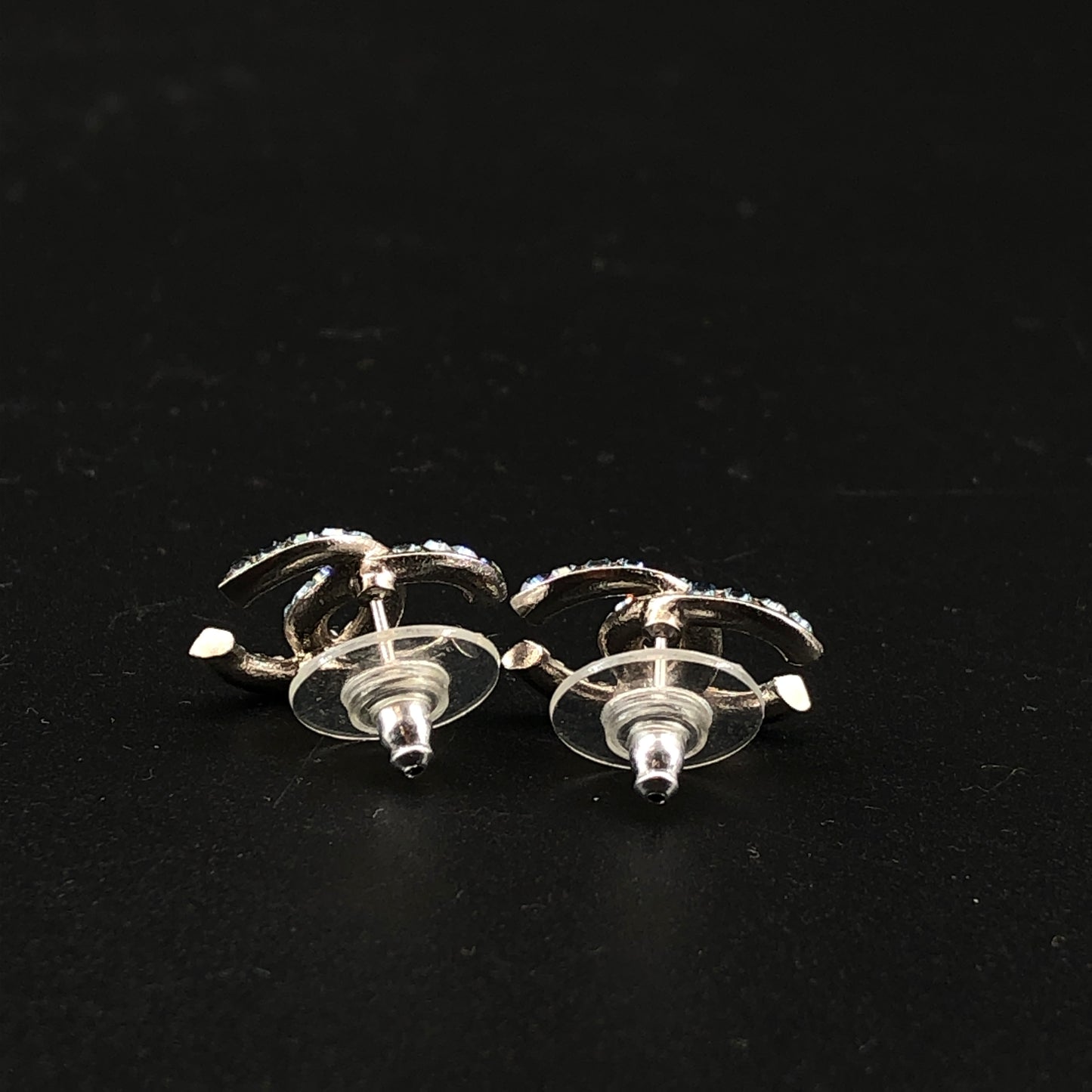 Chanel Blue Crystal Inlaid Interlocking CC Stud Earrings