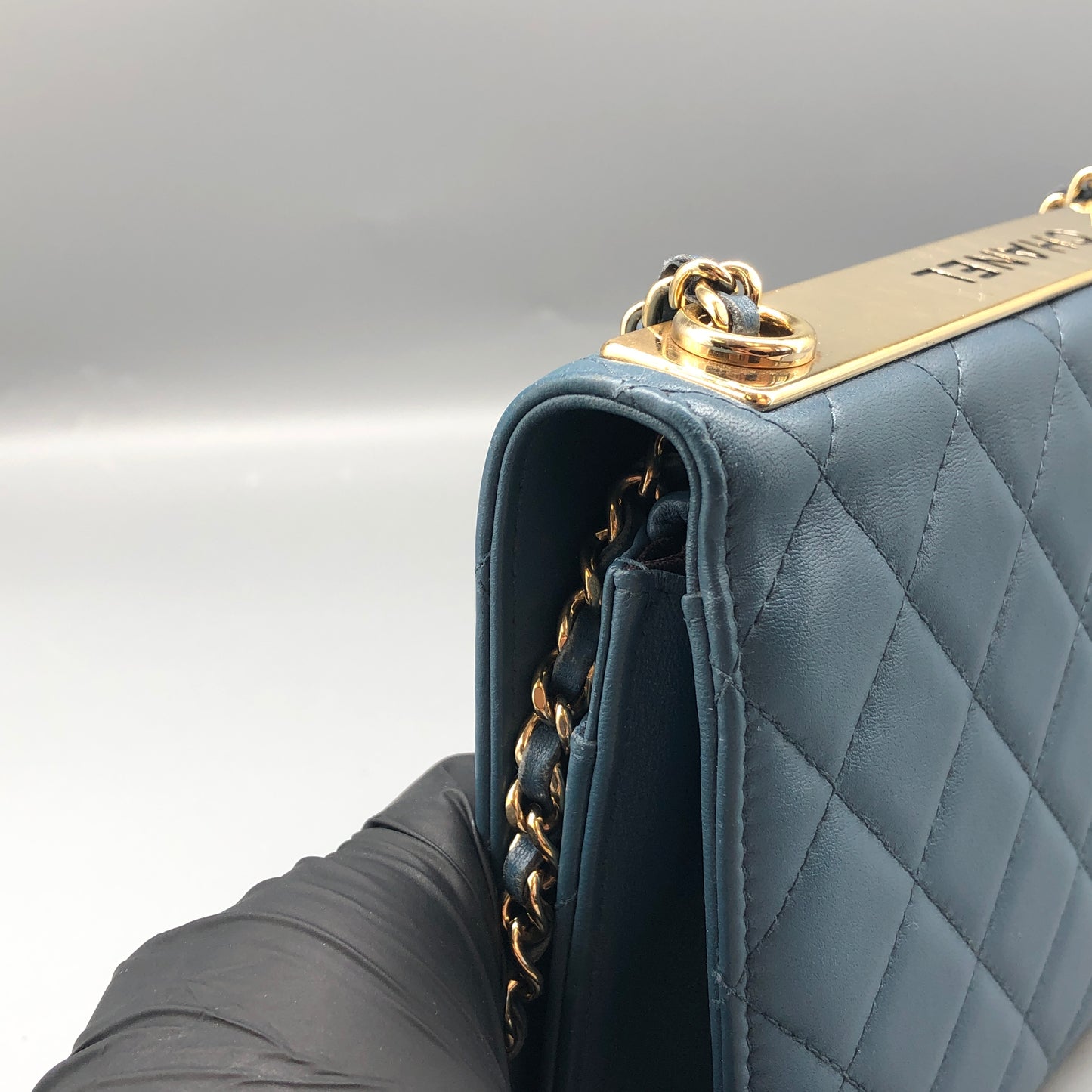 Chanel Muted Teal Blue Quilted Leather Flap Bag