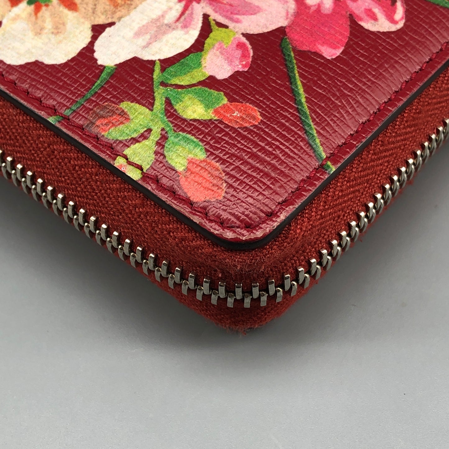Gucci Red Floral Print Zip Around Long Wallet