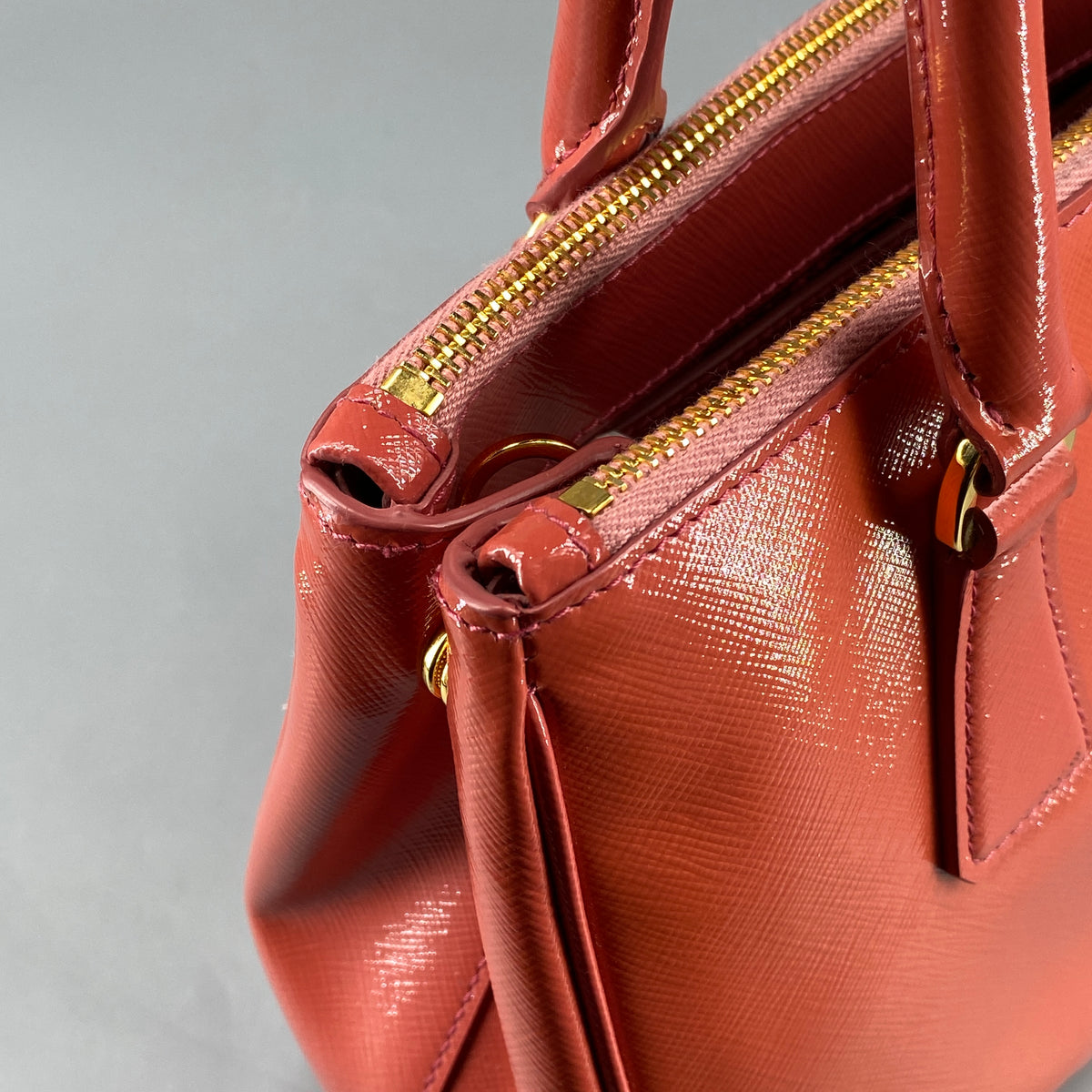 Prada Saffiano Vernice Small Galleria Double Zip Tote Arancio