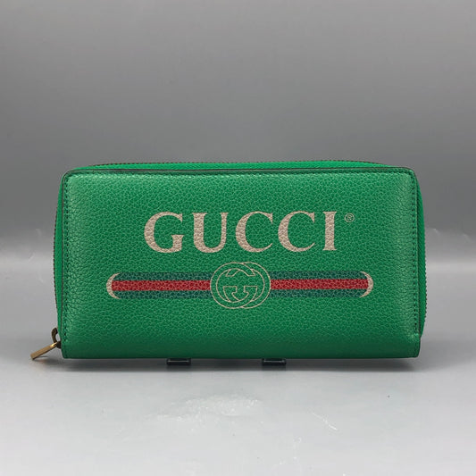 Gucci Green Grain Leather Full Zip Around Long Wallet
