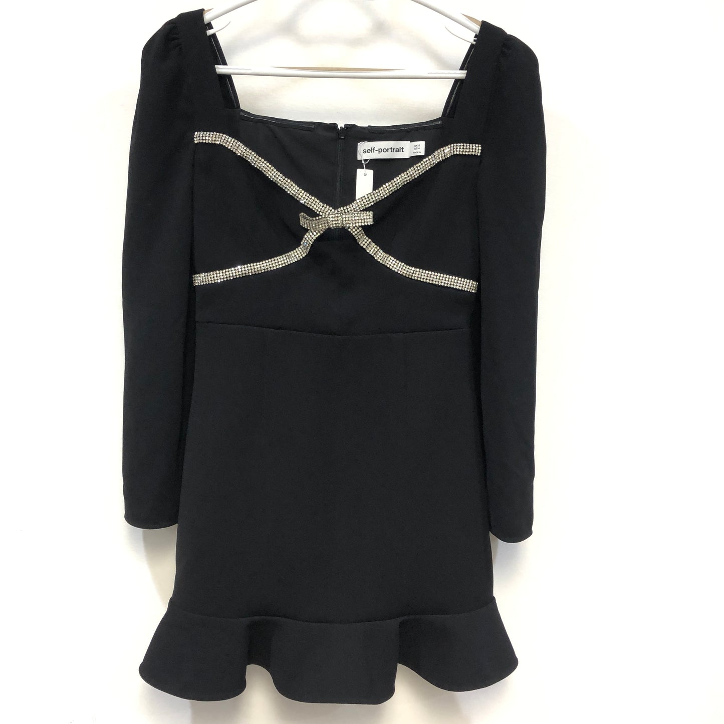Self-Portrait Square Neck Mini Dress US 4 Black