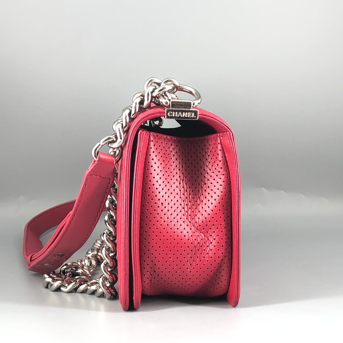 Chanel Boy Perforated Lambskin Quilted Shoulder Bag  Hot Pink