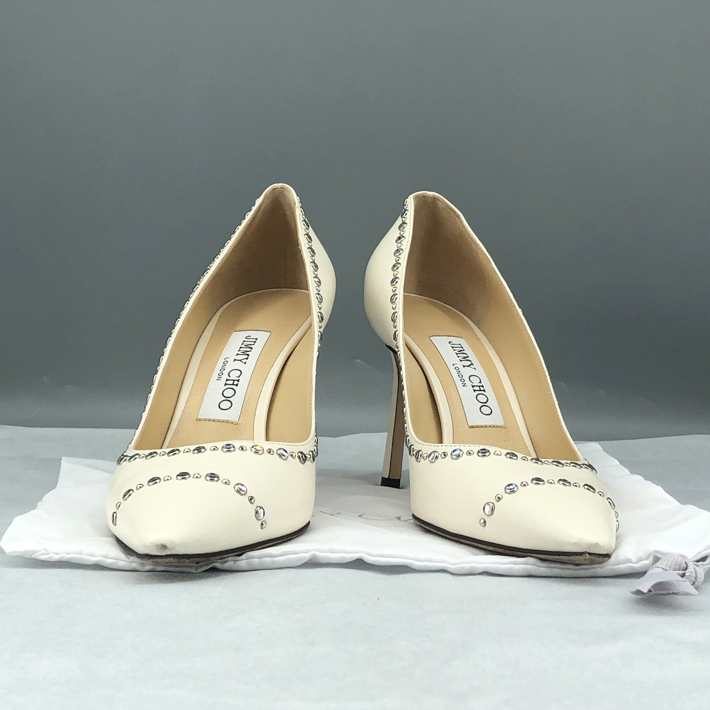 Jimmy Choo Women's  Cream Crystal Trim Pointed Toe Stiletto Heels Shoes Size 37