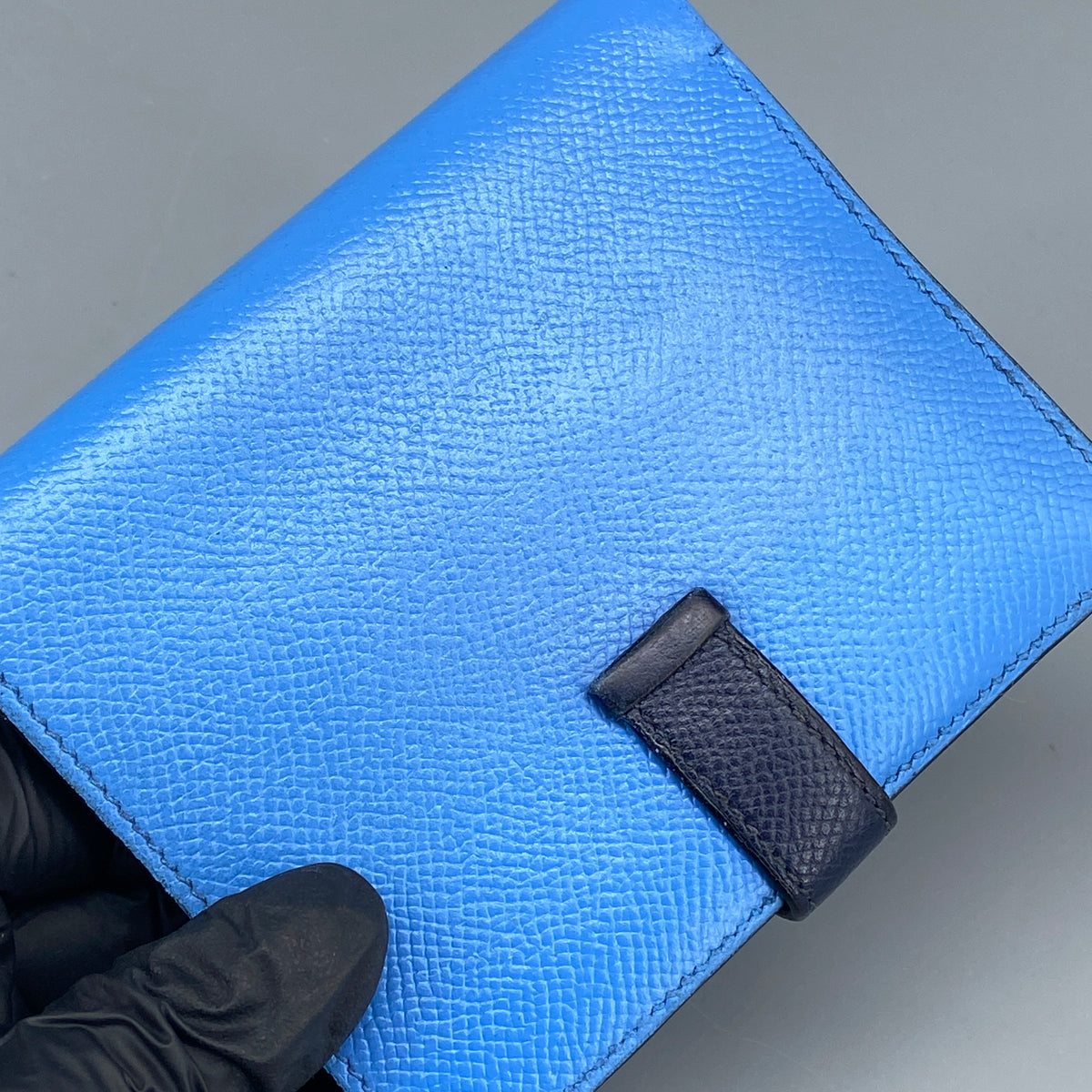 Hermes Bearn Compact Wallet Light Blue & Navy Leather