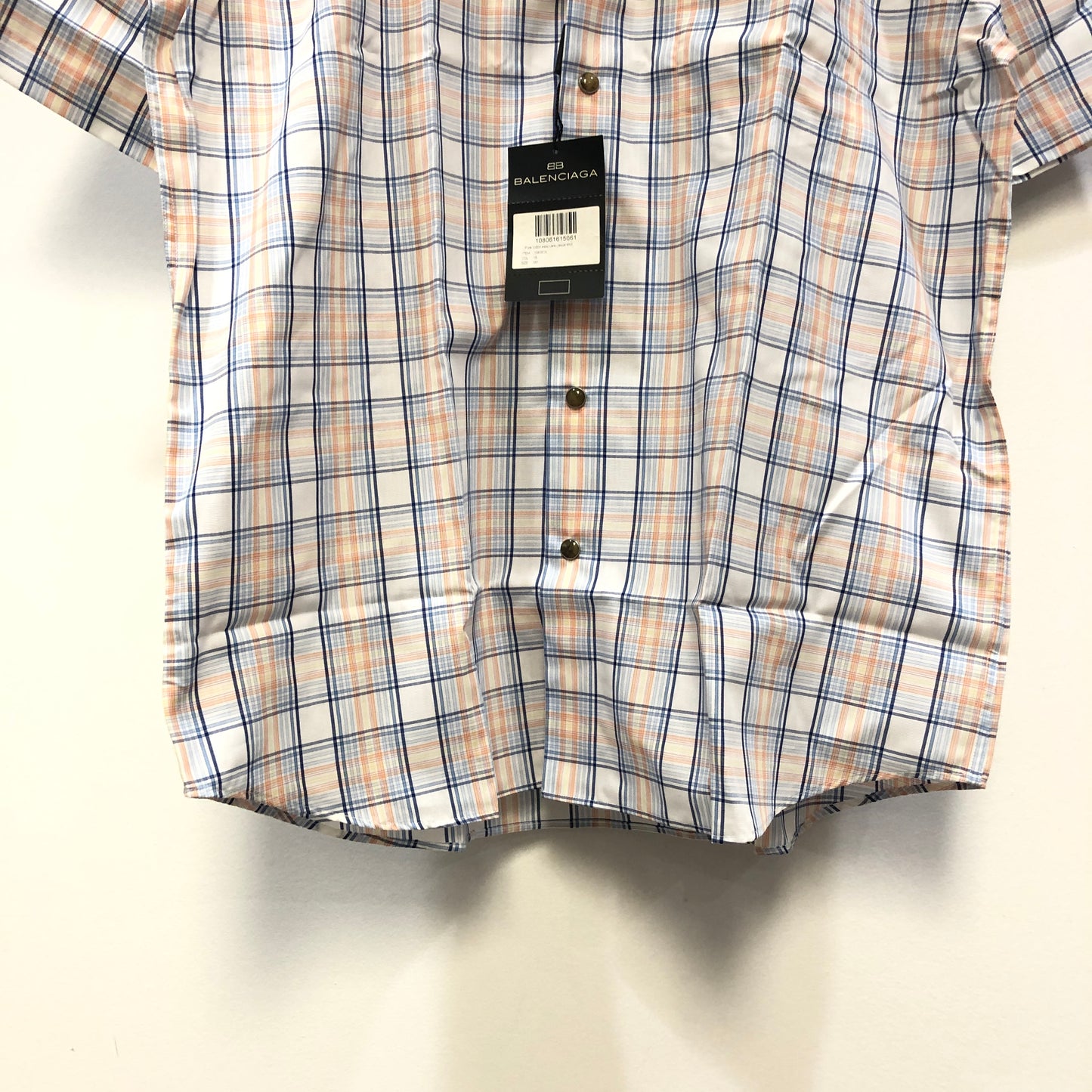Balenciaga Blue Yellow White Plaid Short Sleeve Button Shirt US Size 6