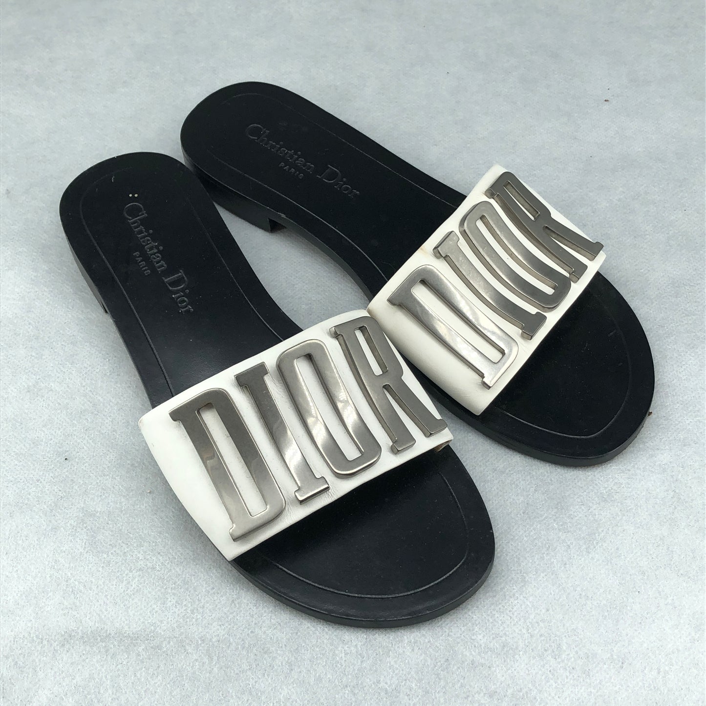 Christian Dior Dioriviera Logo Slide Sandals Size 38 White