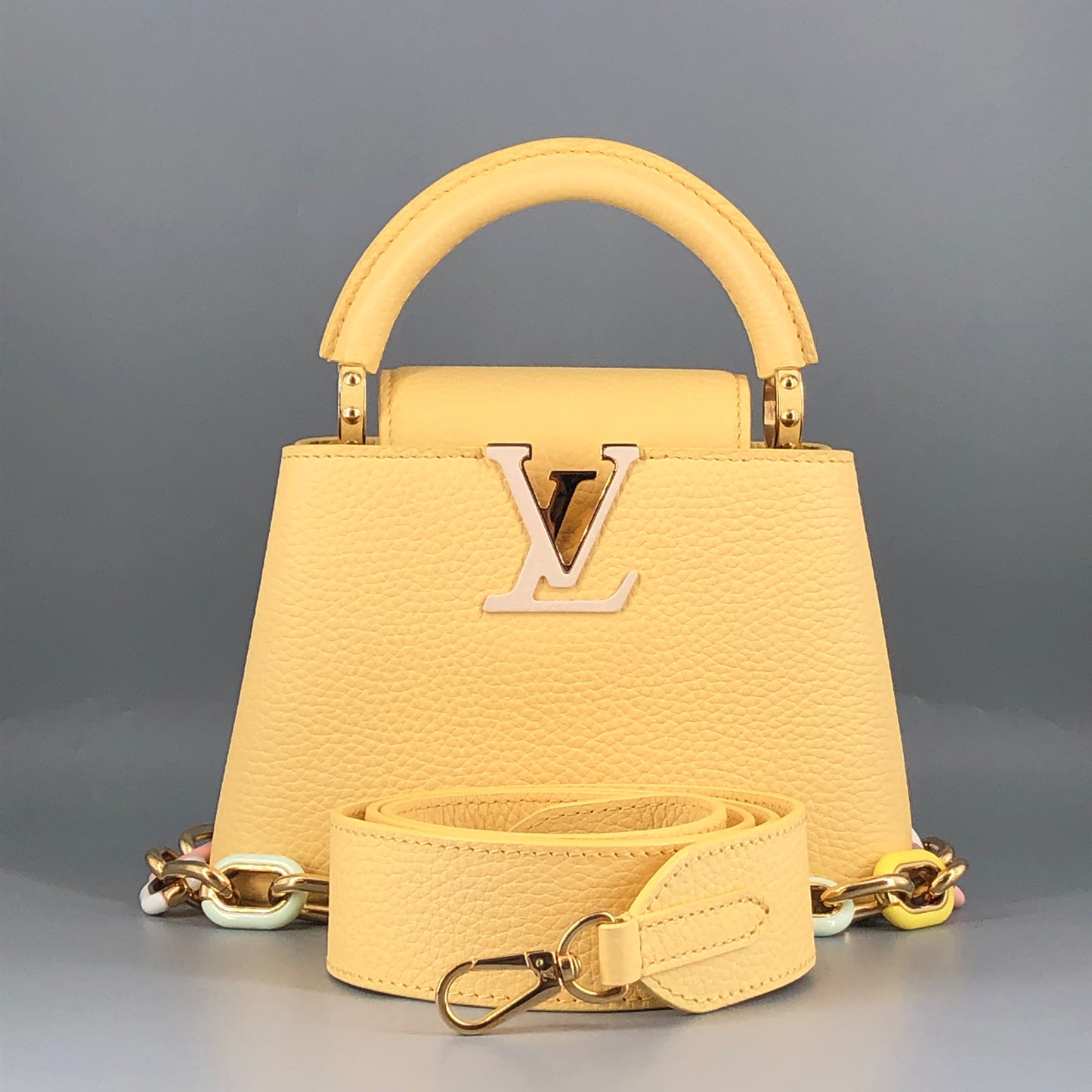 Louis Vuitton Capucines Mini Taurillon Leather Handbag Light Yellow