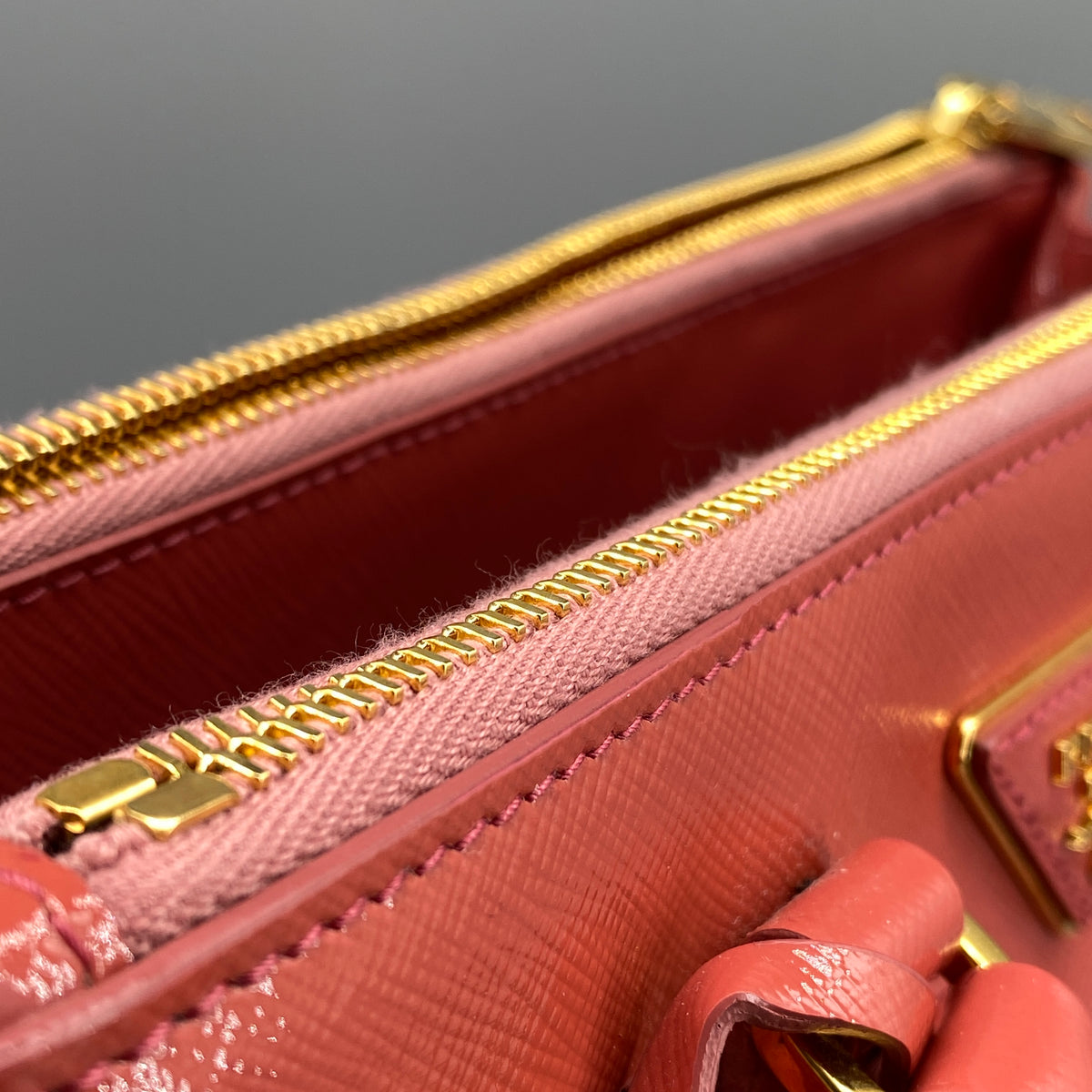 Prada Saffiano Vernice Small Galleria Double Zip Tote Arancio