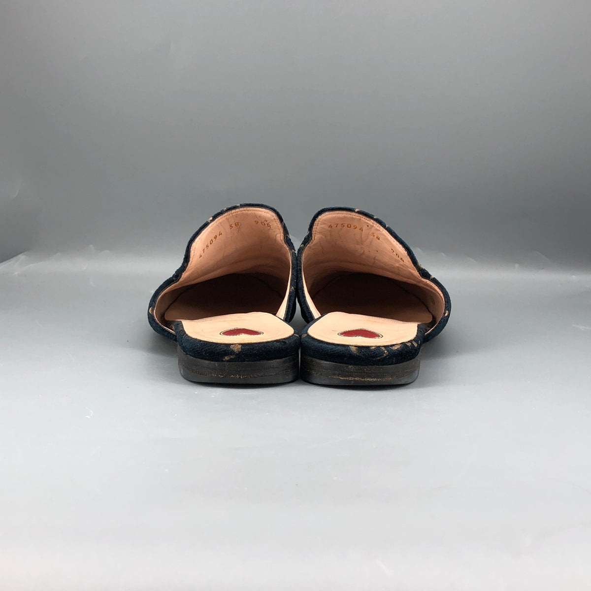Gucci Navy Blue GG Velvet Women's Mules Shoes Size 38