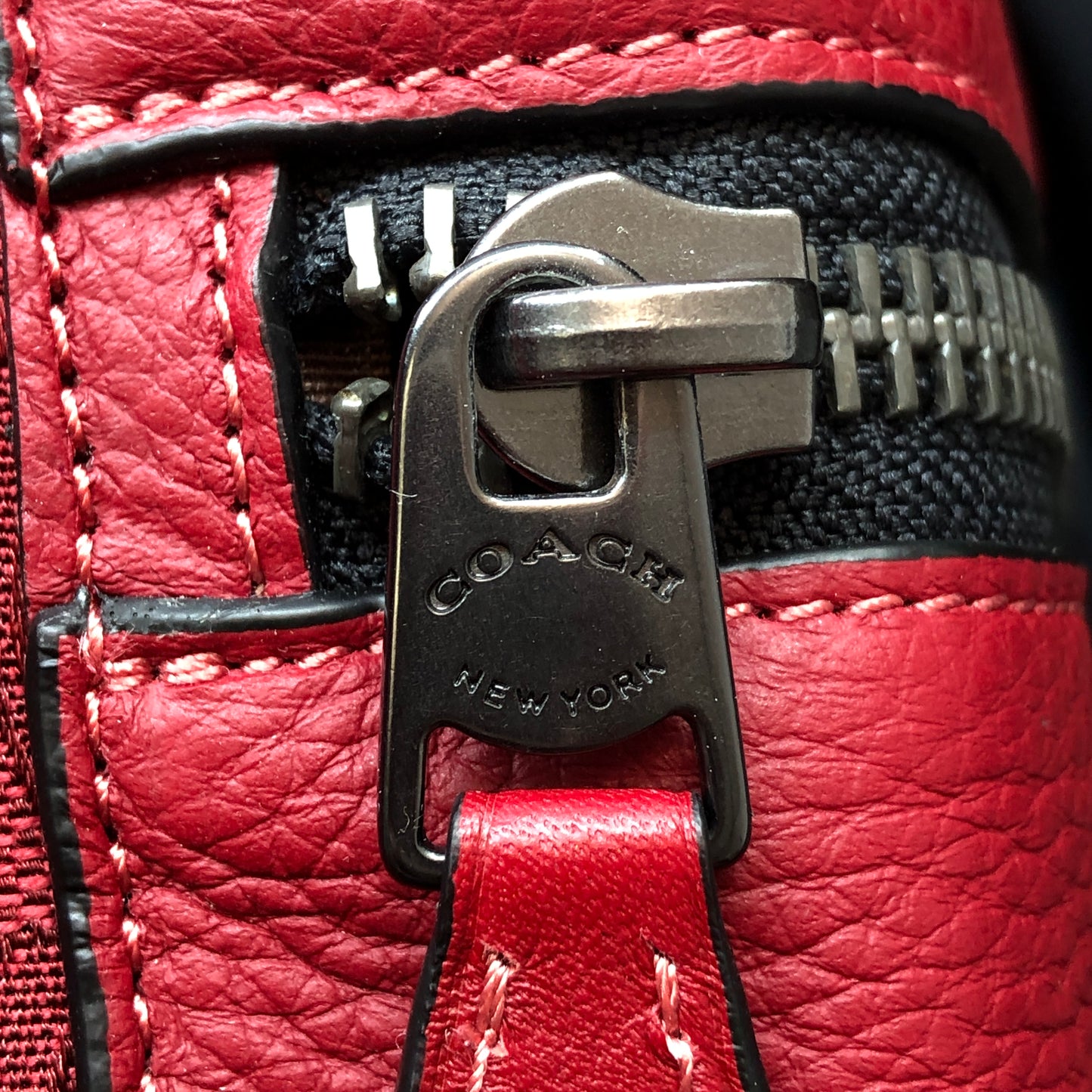 Coach Signature Canvas & Leather Flap Backpack Bag Red