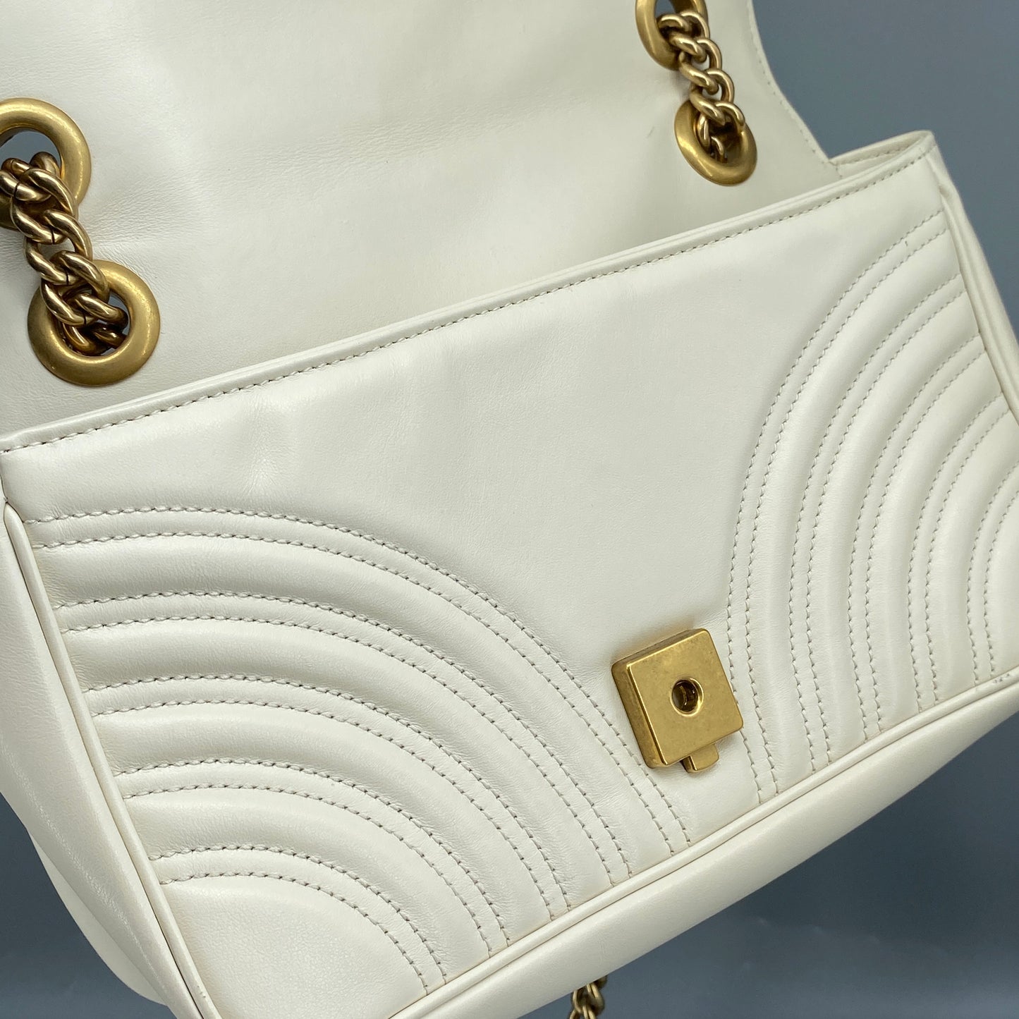 Gucci Cream GG Marmont Chevron Quilted Shoulder Bag