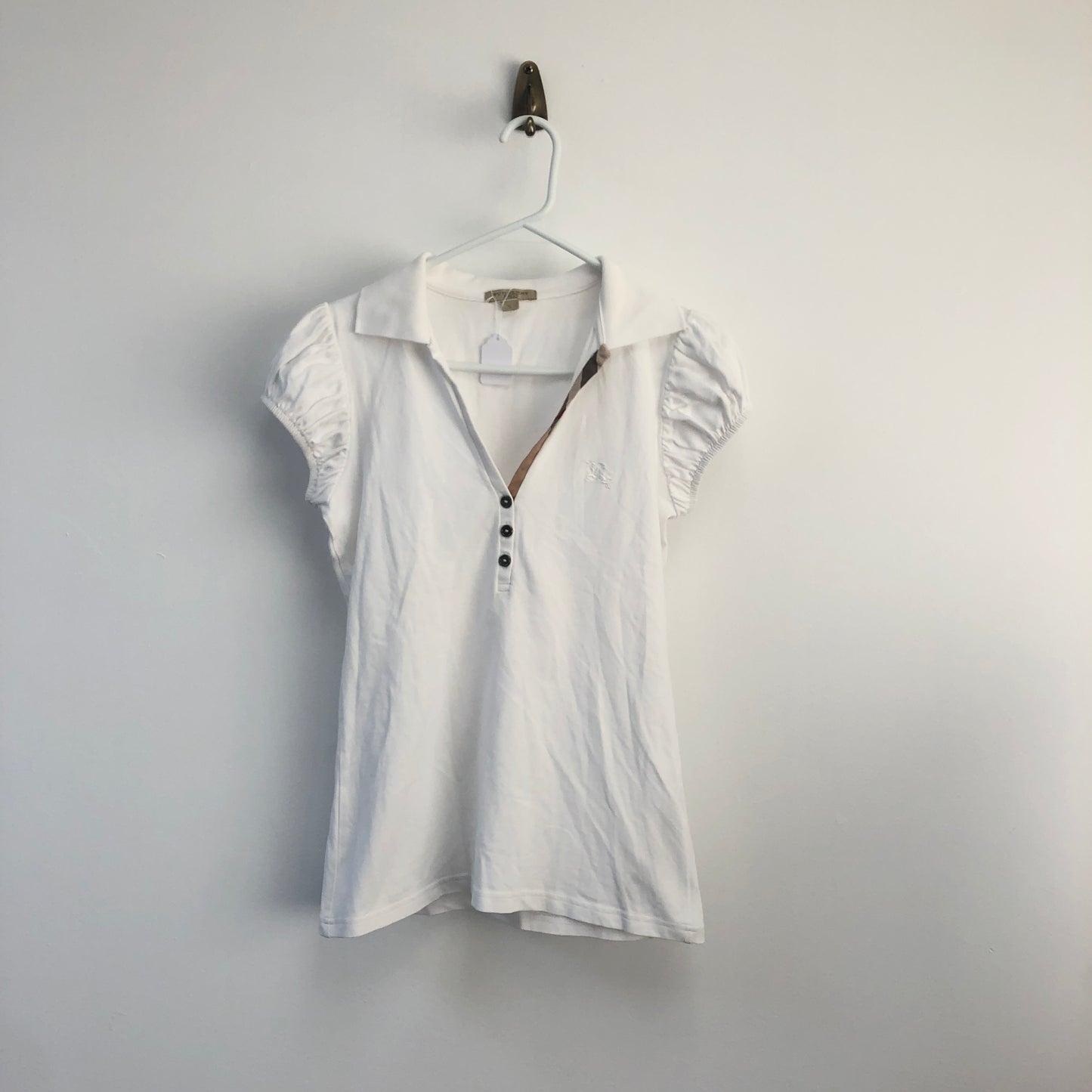 Burberry Puff Short Sleeve Polo Jersey Top Size S White