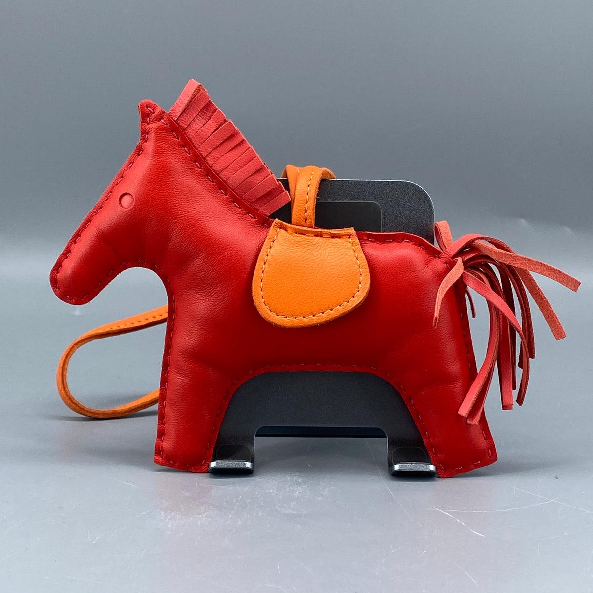Hermes Rodeo Large Horse Bag Charm Red & Orange Leather