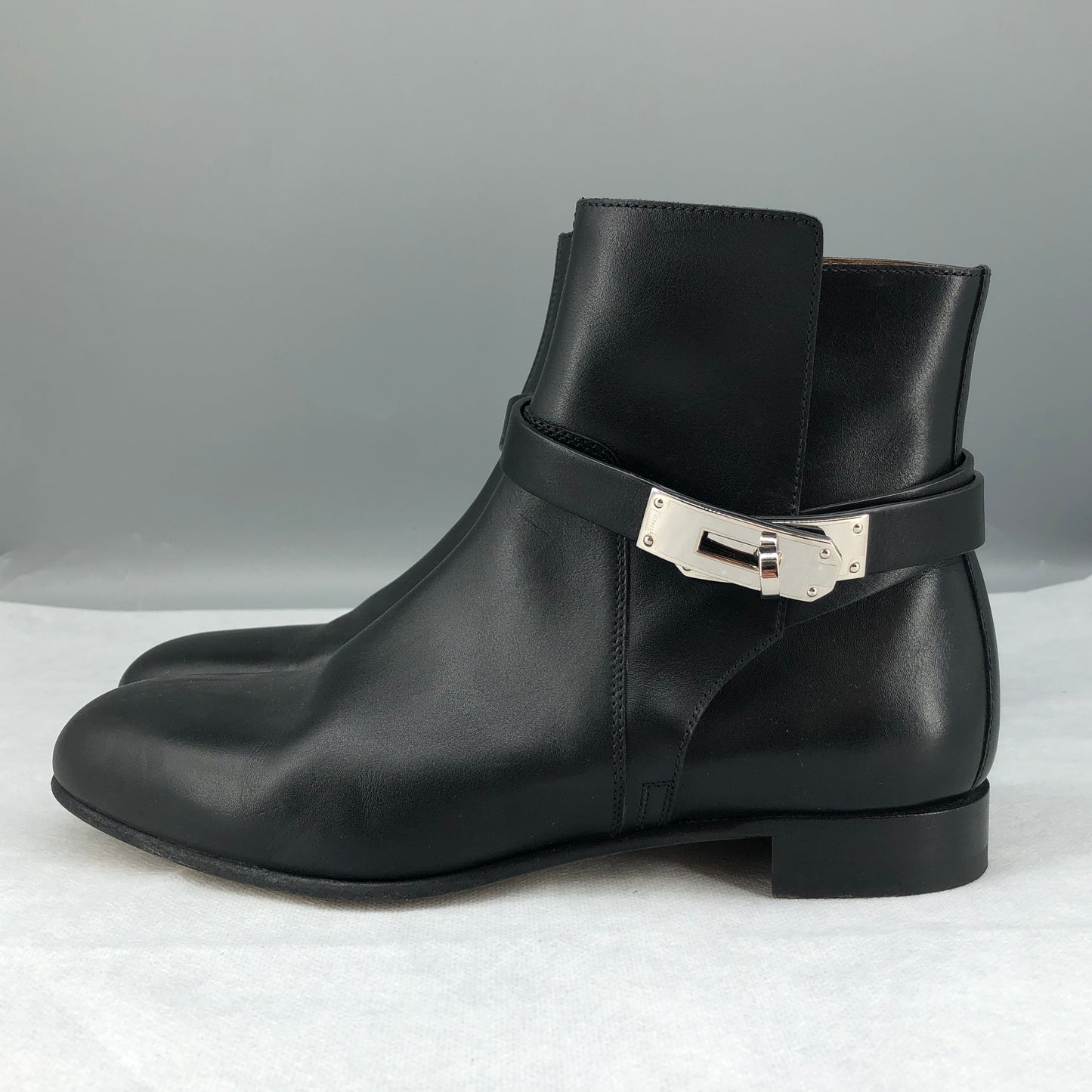 Hermes Black Leather Ankle Boots Size 36.5