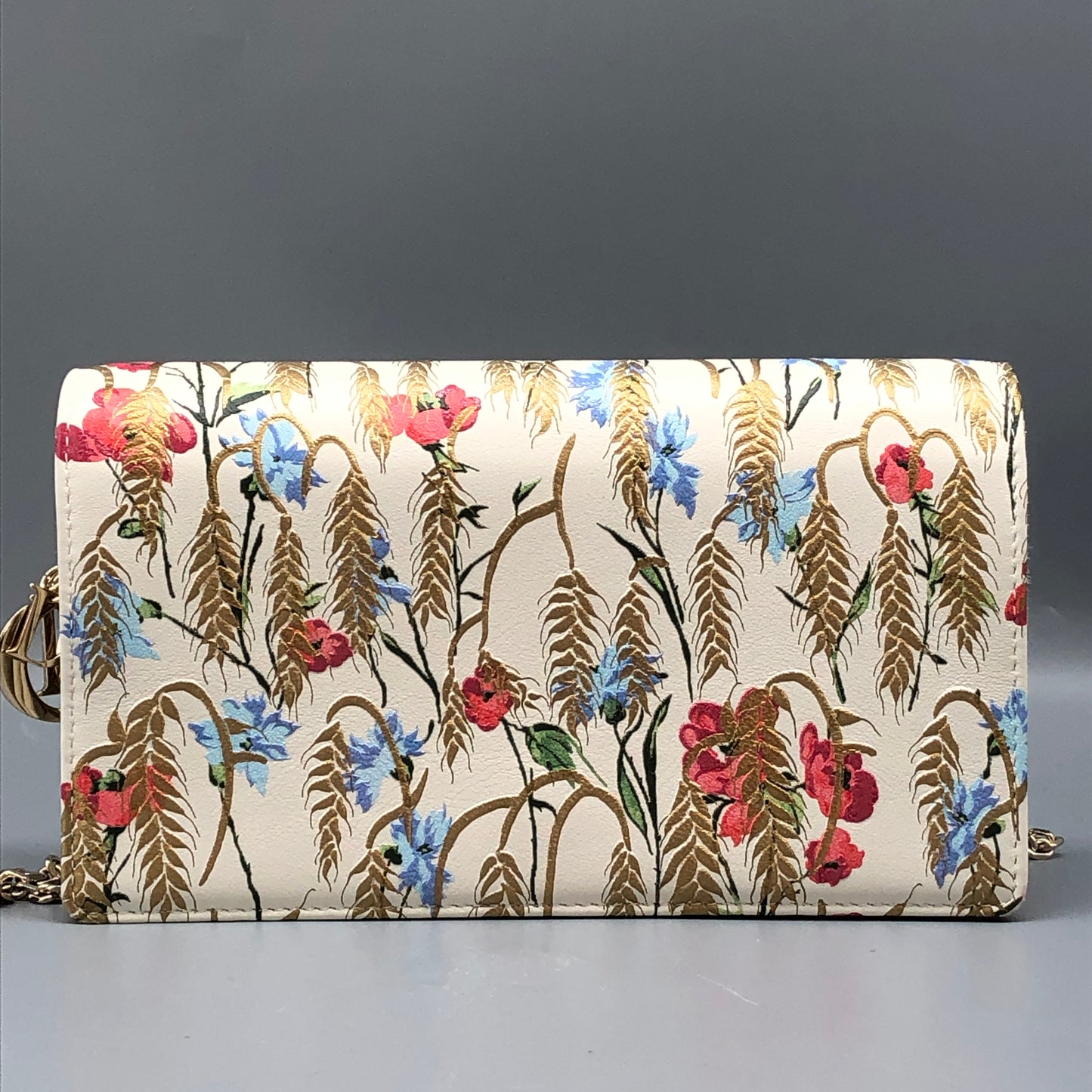 Christian Dior Floral Print Chain Clutch Cream/Multi