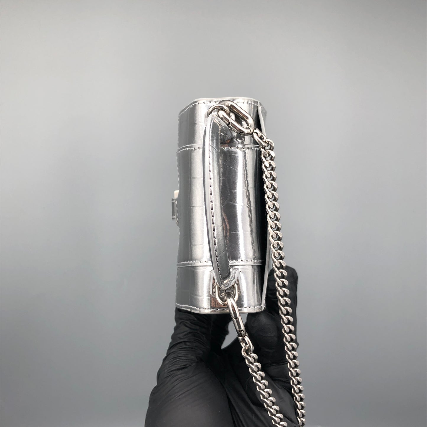 Balenciaga Silver Croc Embossed micro Hourglass Top Handle Bag
